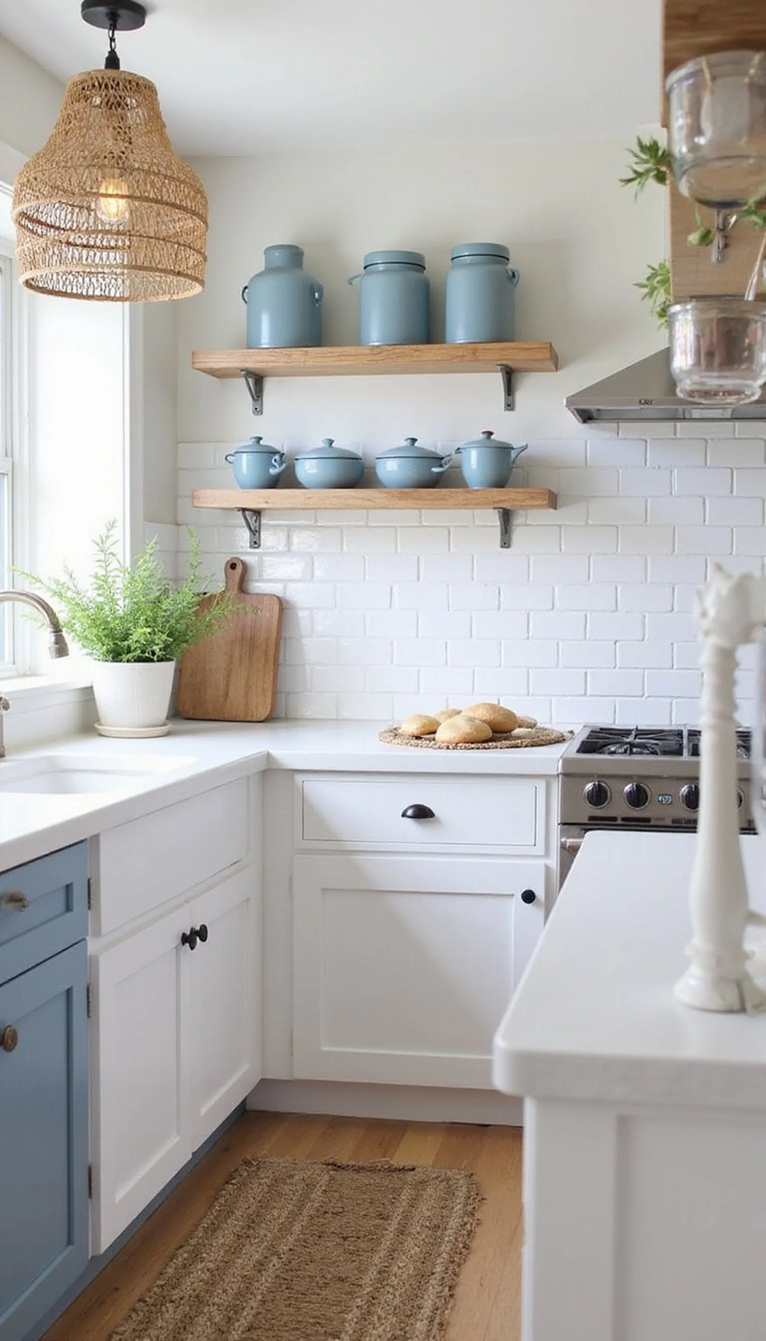 Coastal cottage kitchen with sea glass accents