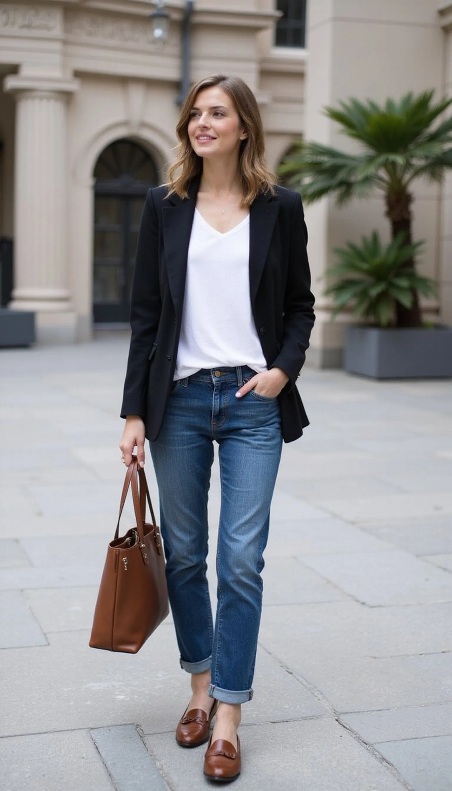 Blazer and jeans: polished casual for city breaks
