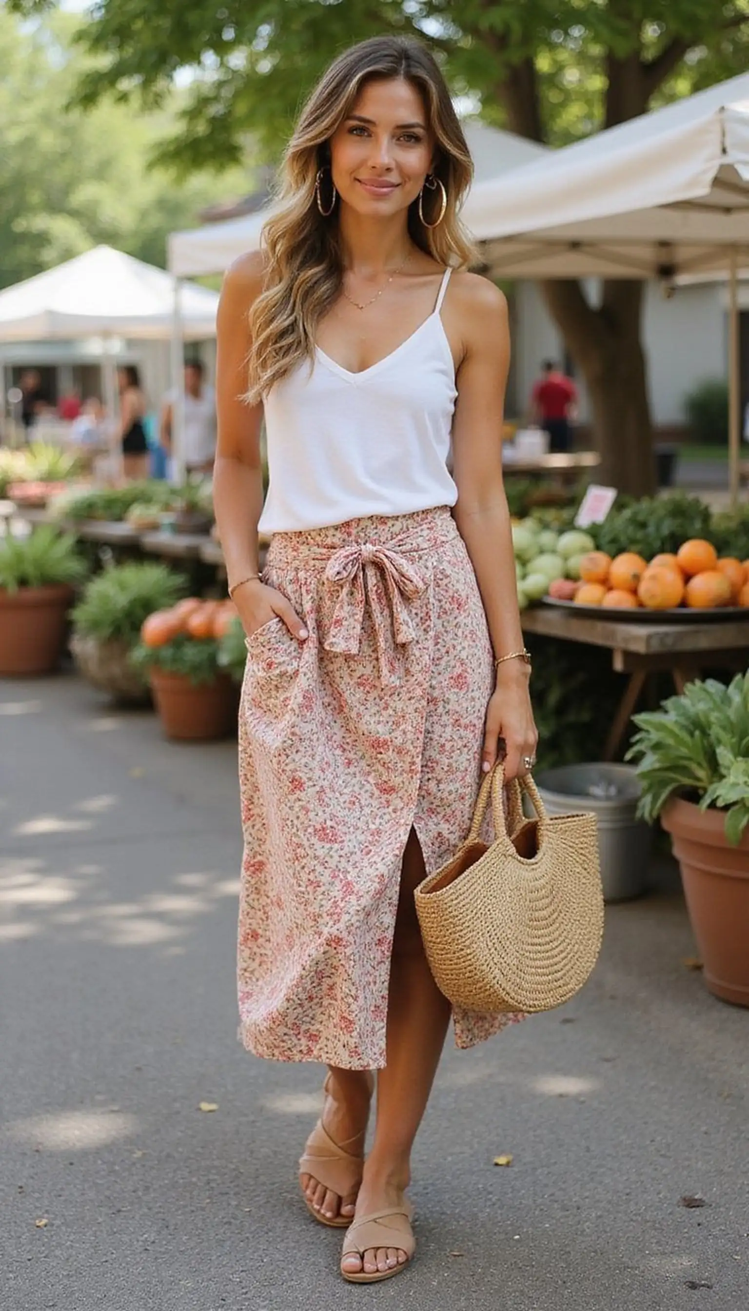 Wrap skirt and tank: feminine yet travel-ready