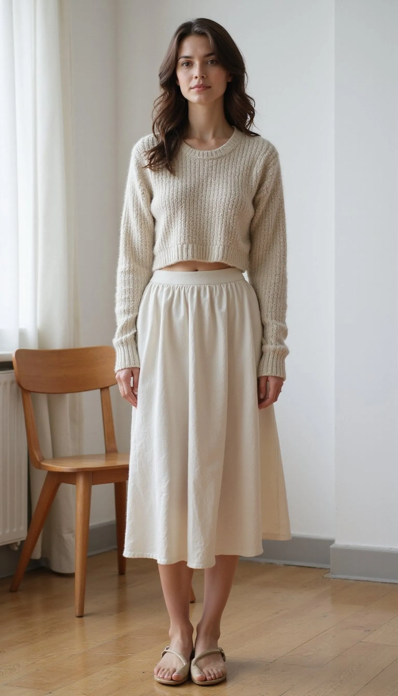 Soft cropped sweater and midi skirt for comfort