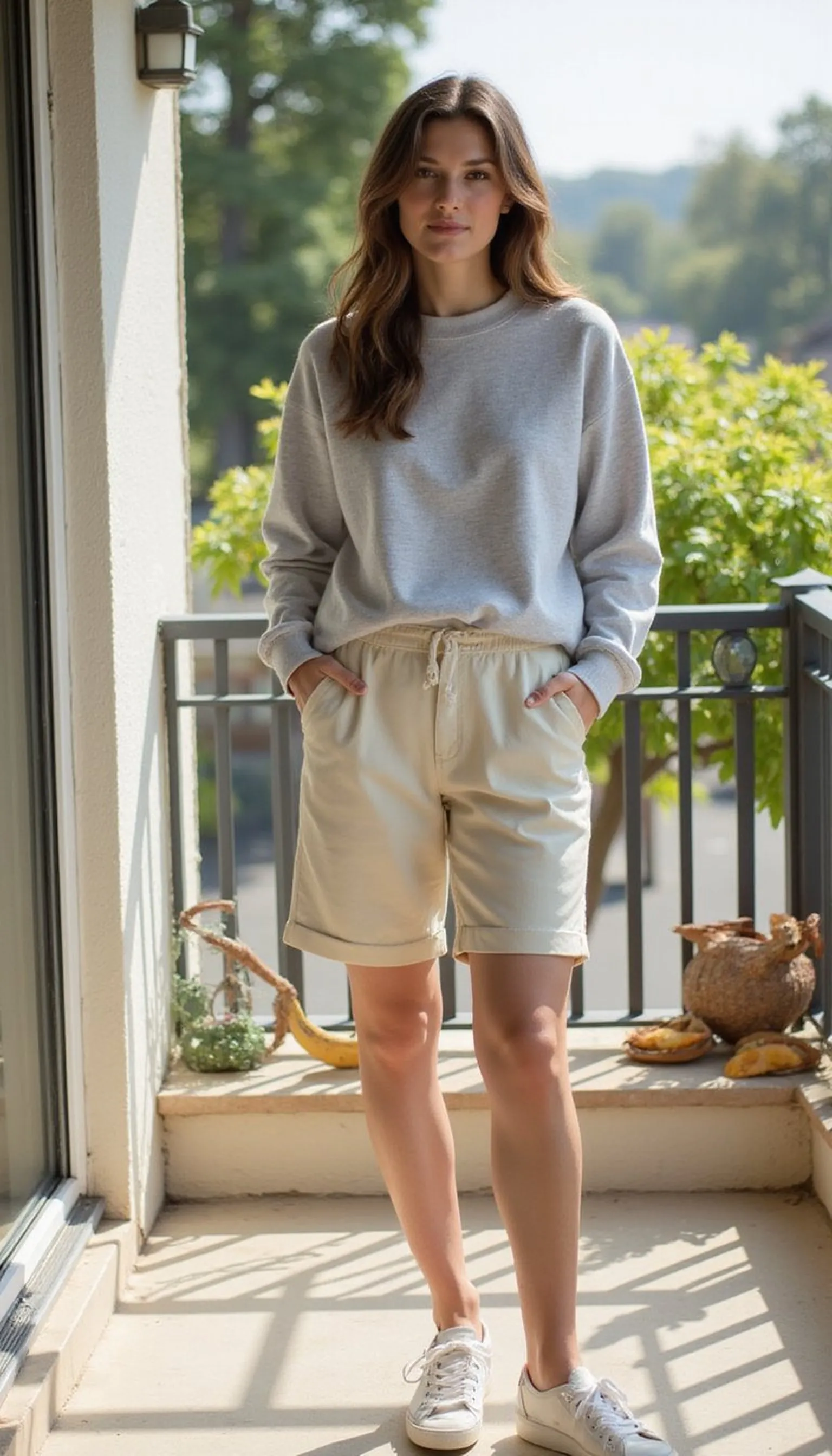 Sweatshirt with tailored shorts for warm days