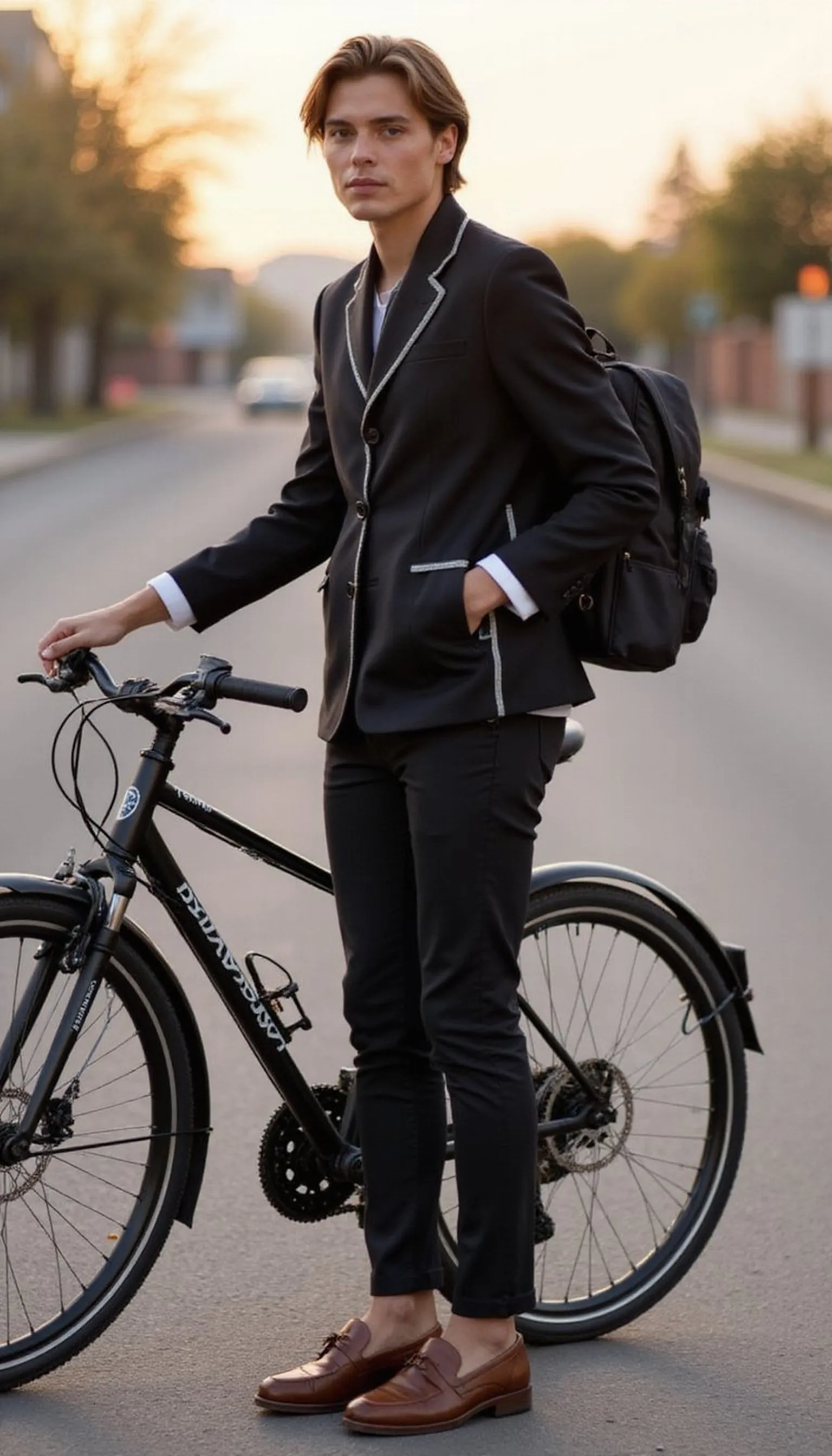 Commuter blazer with reflective detail and loafers
