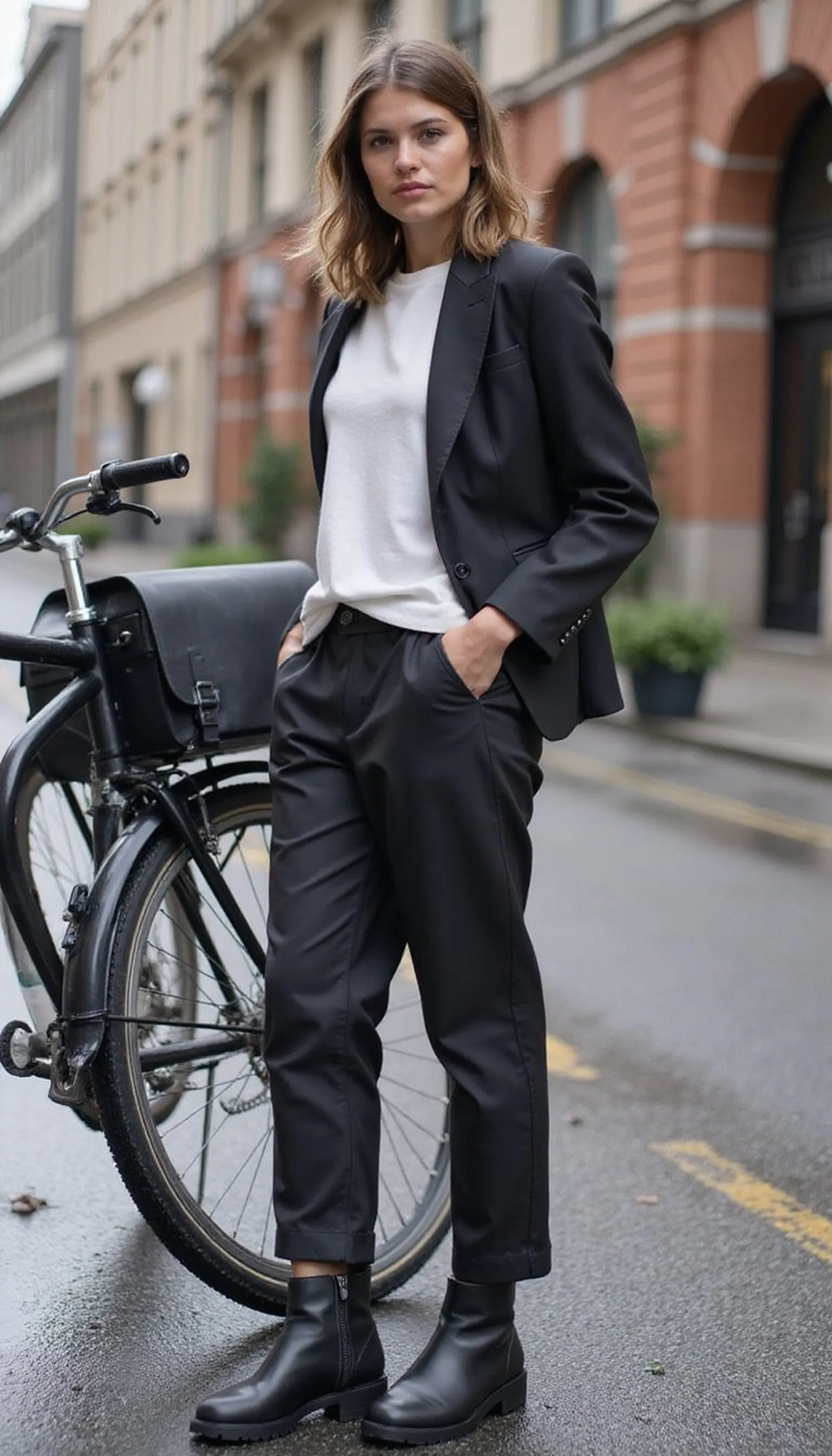 Foldable rain pants over work trousers