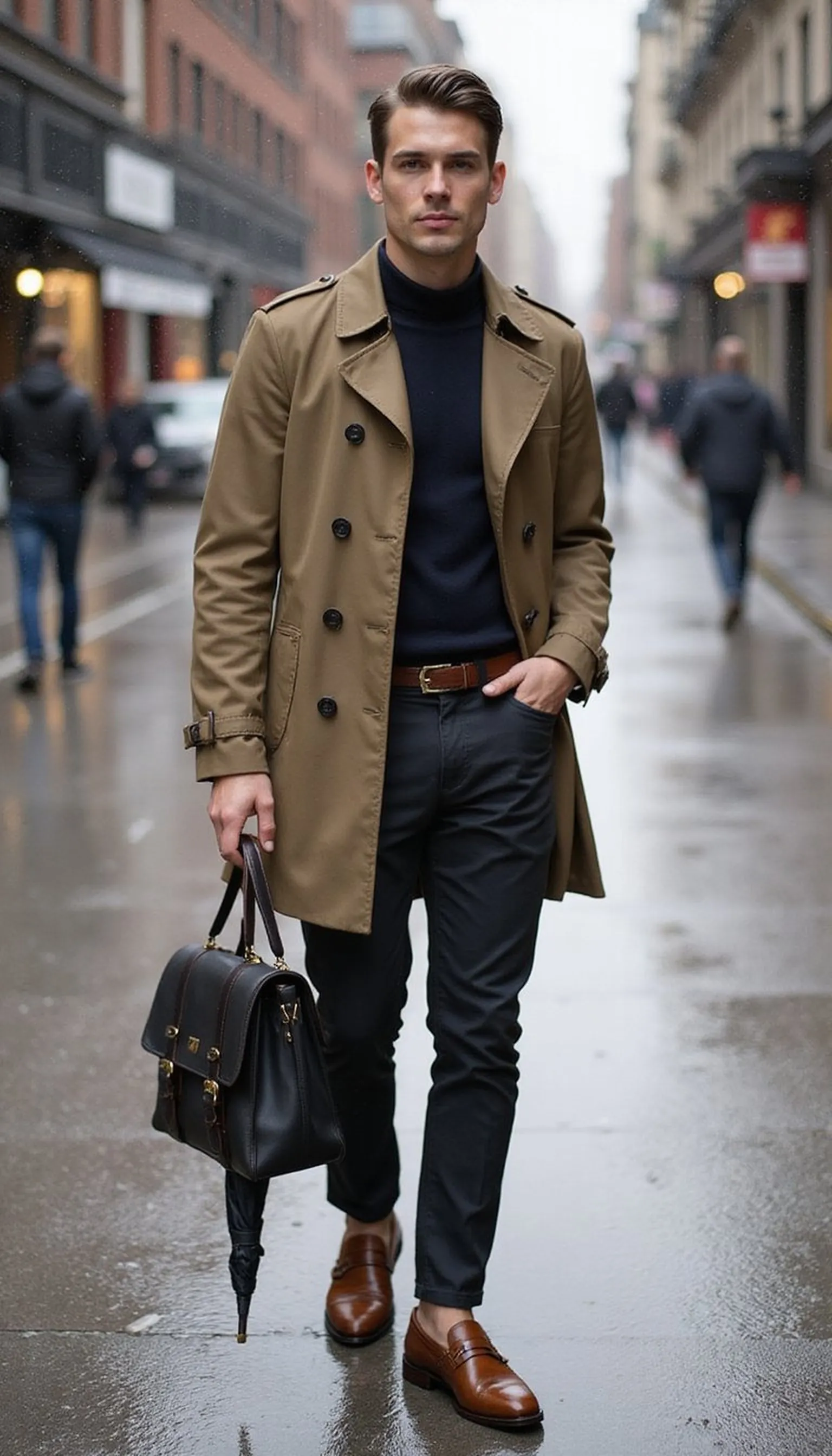 Waterproof trench with slim tailored pants