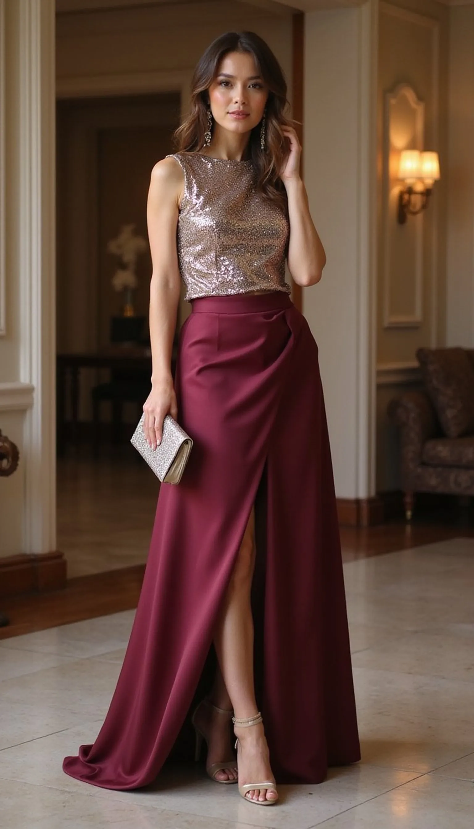 Glam Evening: Sequin Top and Satin Skirt