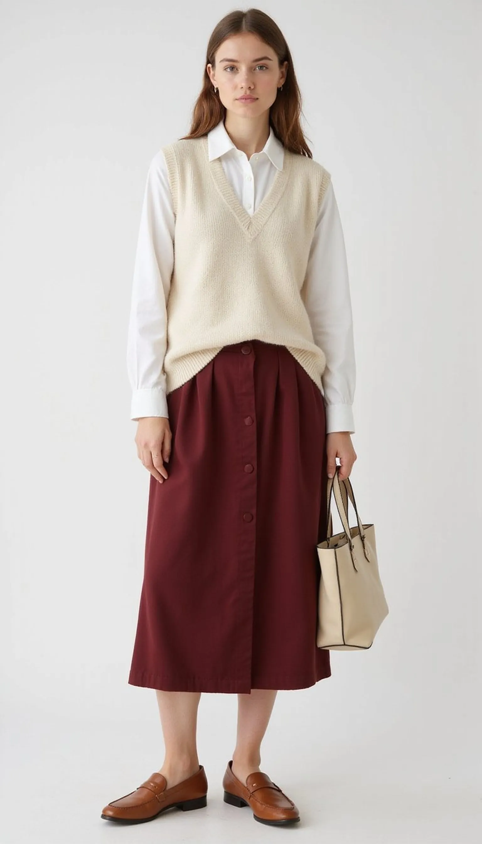 Minimalist Warmth With Neutral Sweater Vest