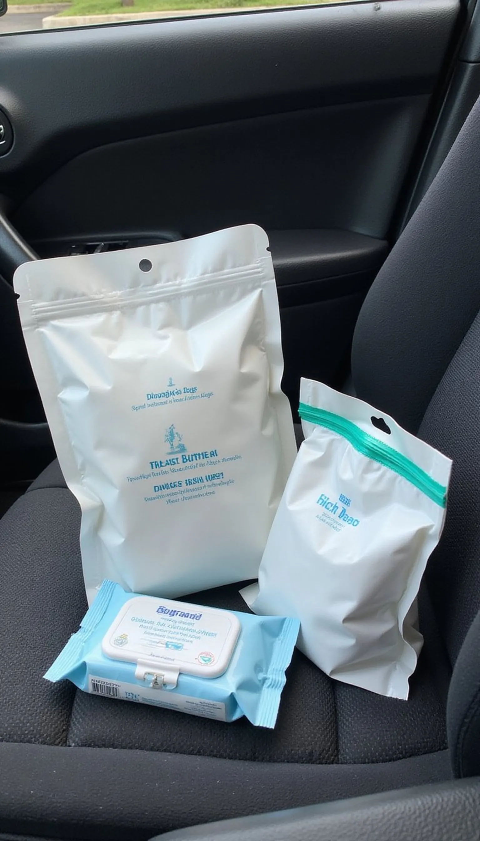 Disposable sick bags and moist wipes