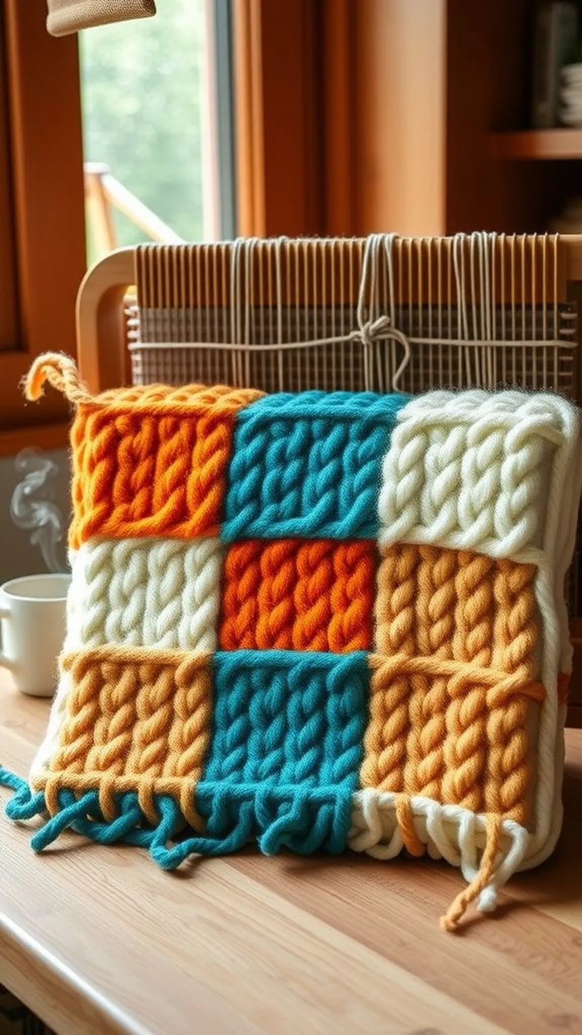 Chunky potholder-style square with bright blocks