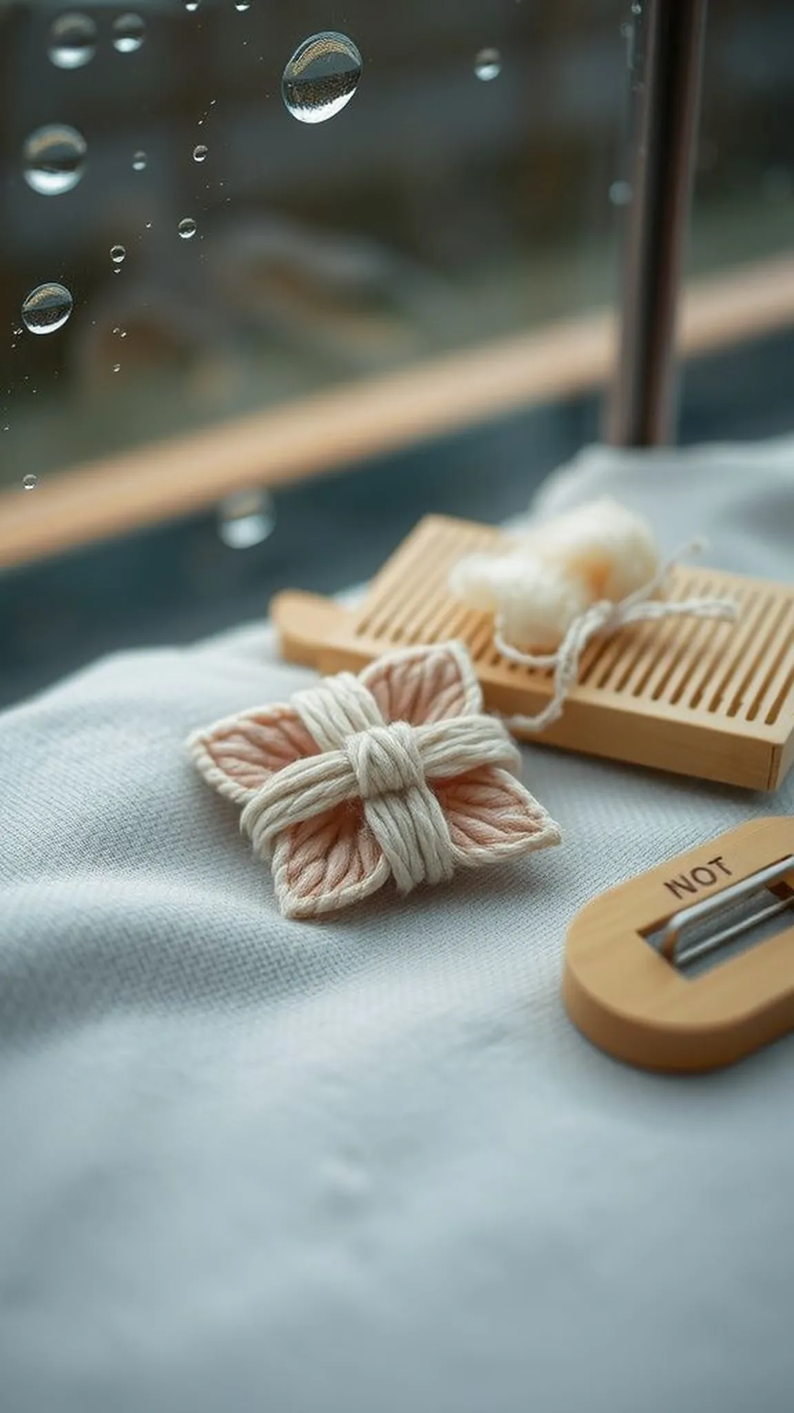 Dainty floral brooch woven on cardboard loom