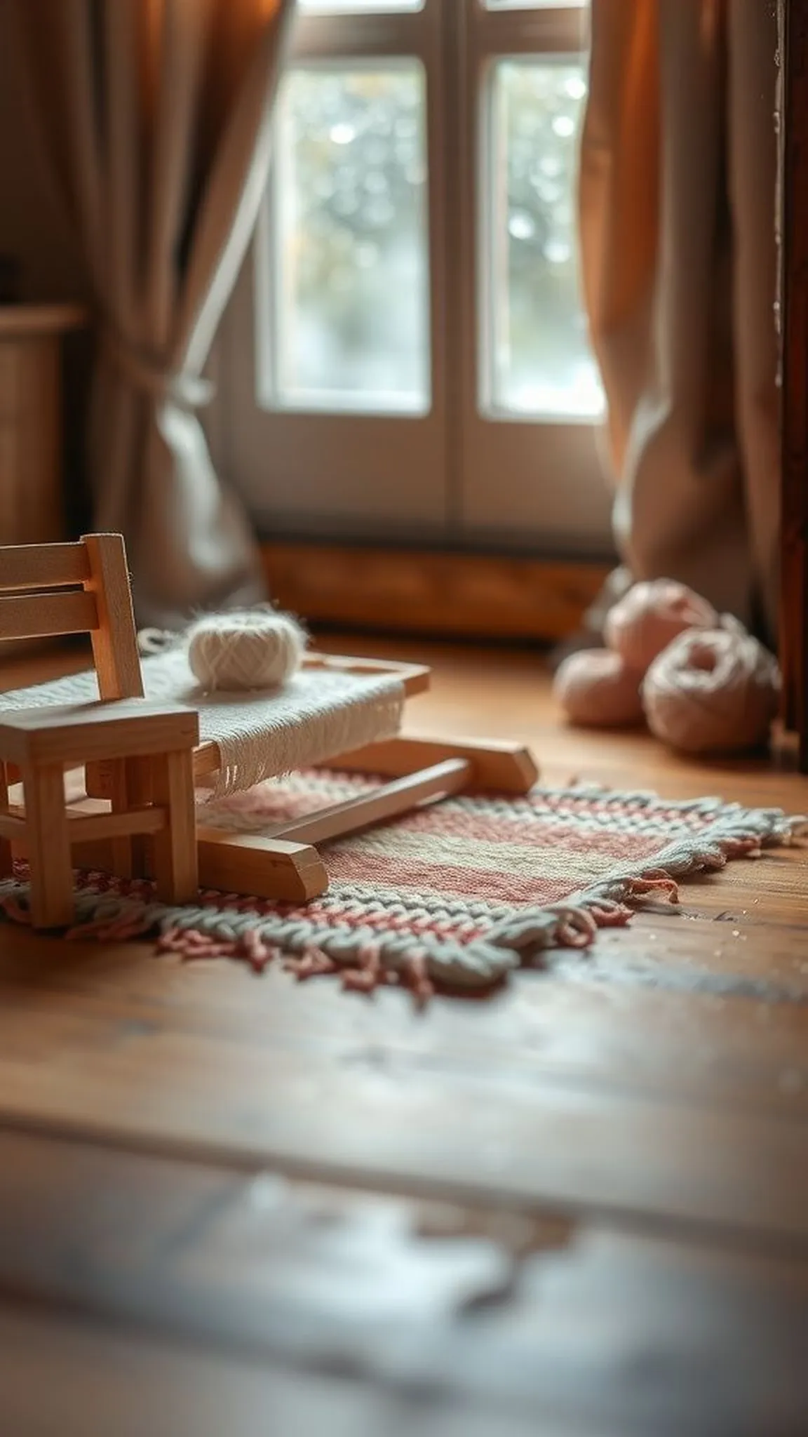 Tiny dollhouse rug with soft vintage palette
