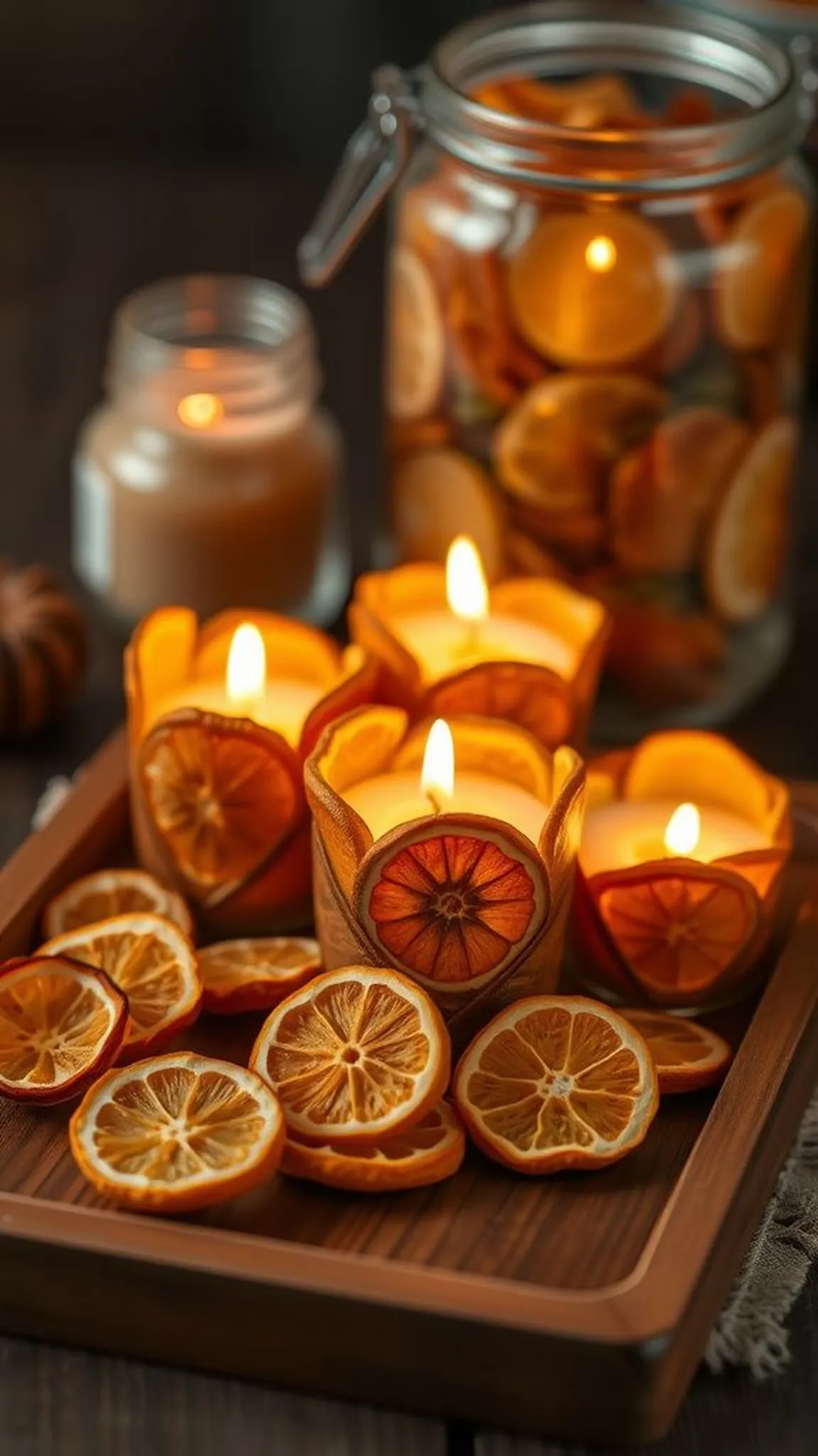 Dried Citrus Peel Votives with amber translucence