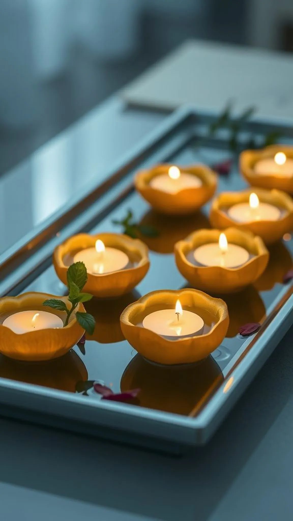 Floating Citrus Peel Bowl Votives for water displays