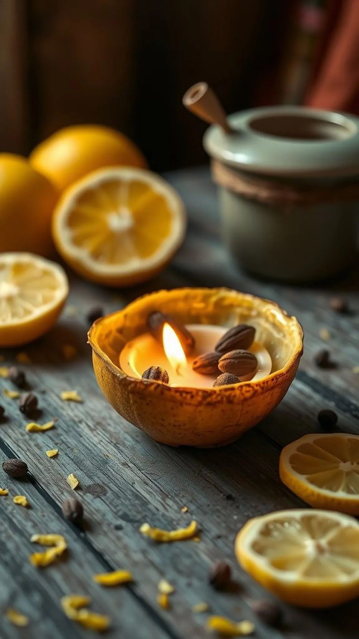 Lemon Rind Tealights with spiced clove accents