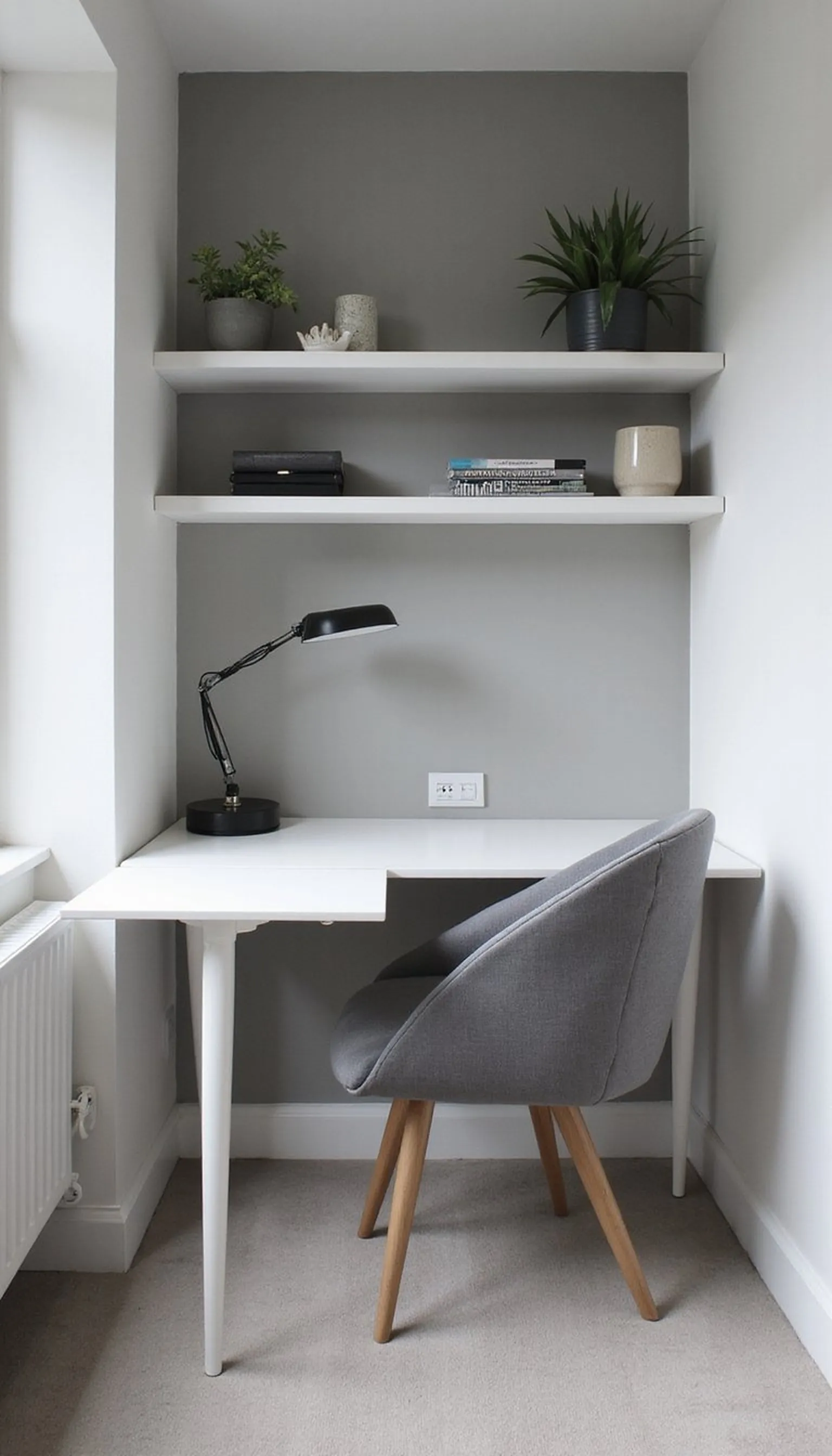 Monochrome closet office for a calm focus