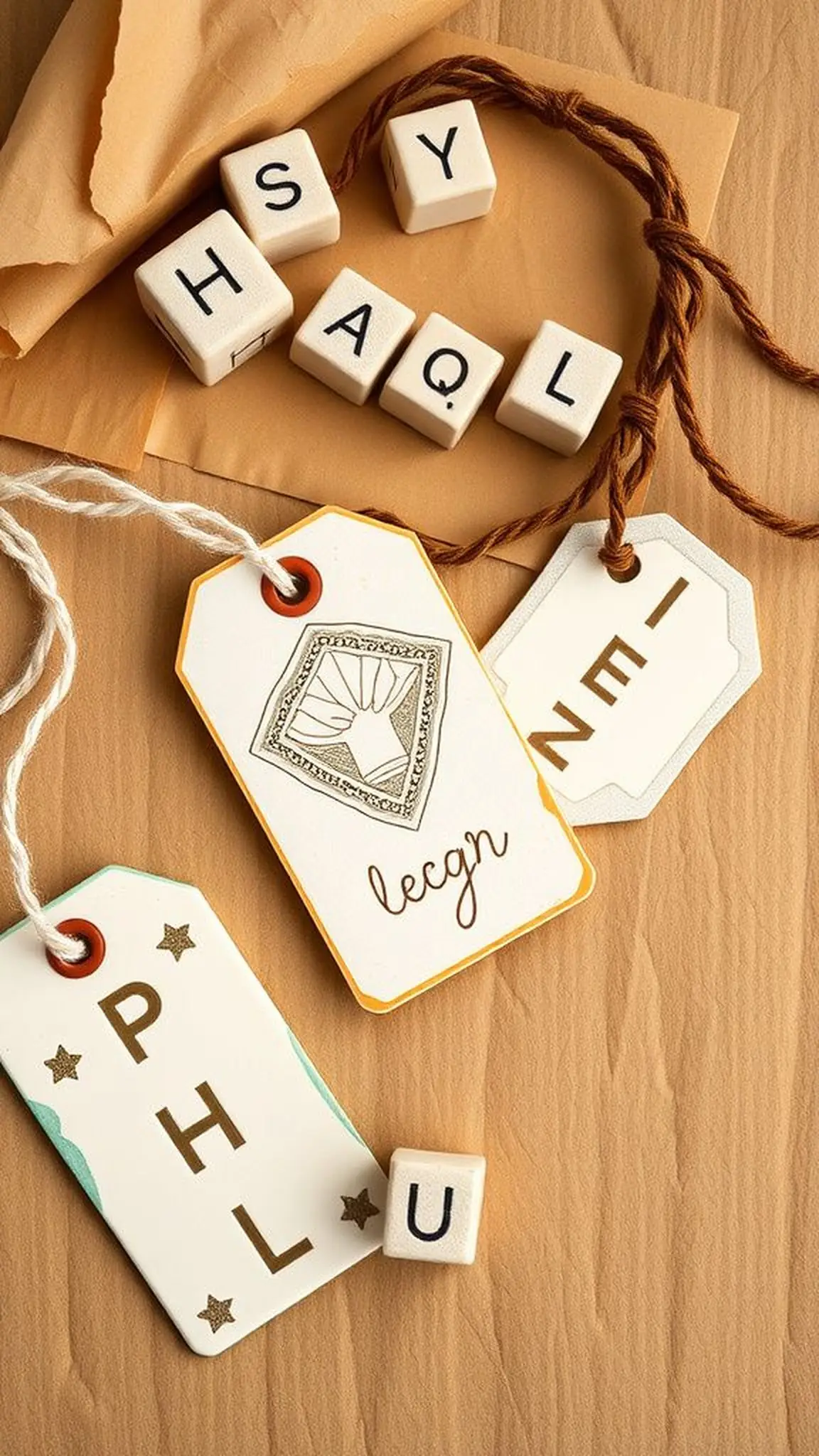 Decorative gift tags with pressed letters