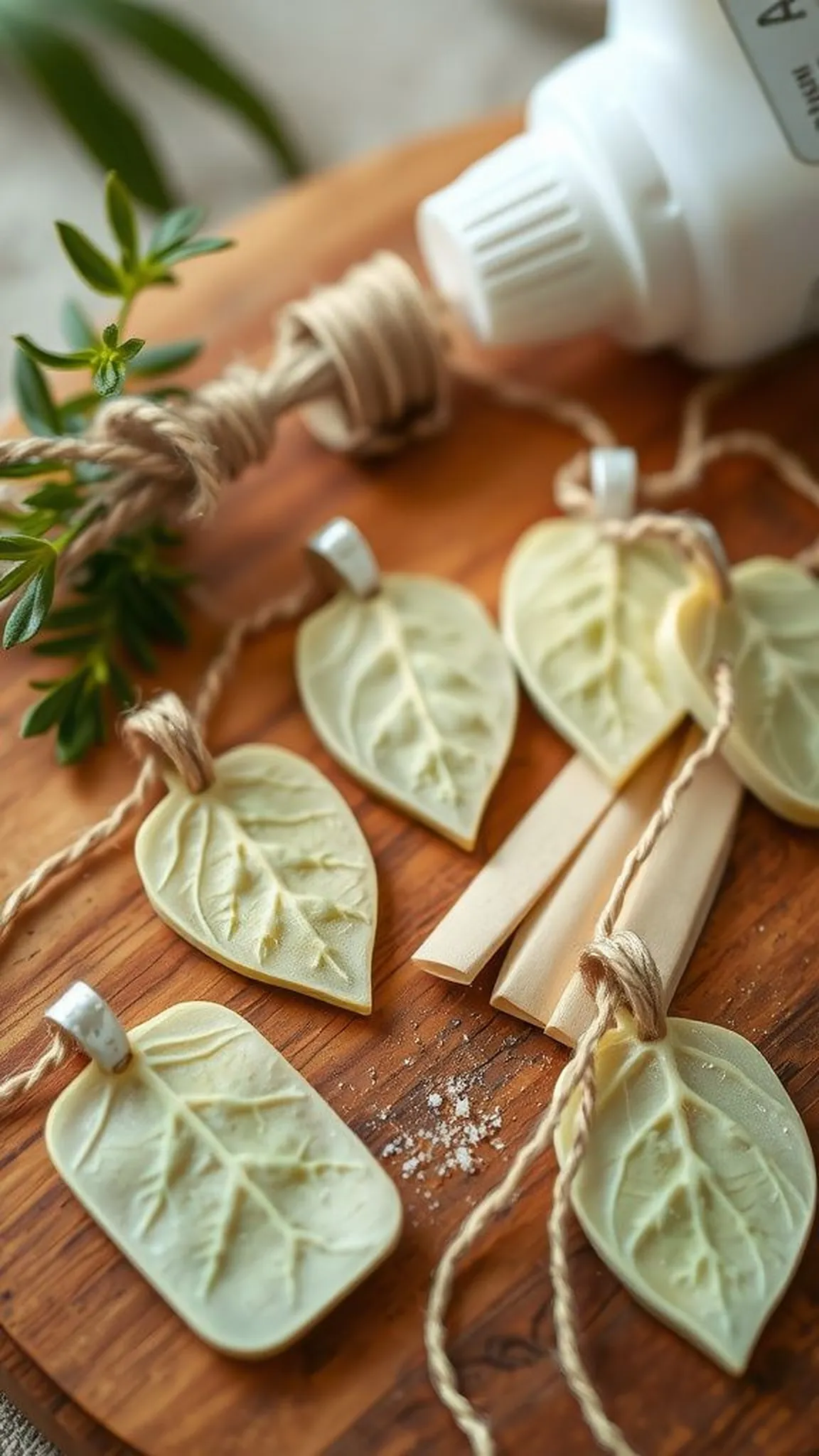 Pressed herb pendants with rustic charm