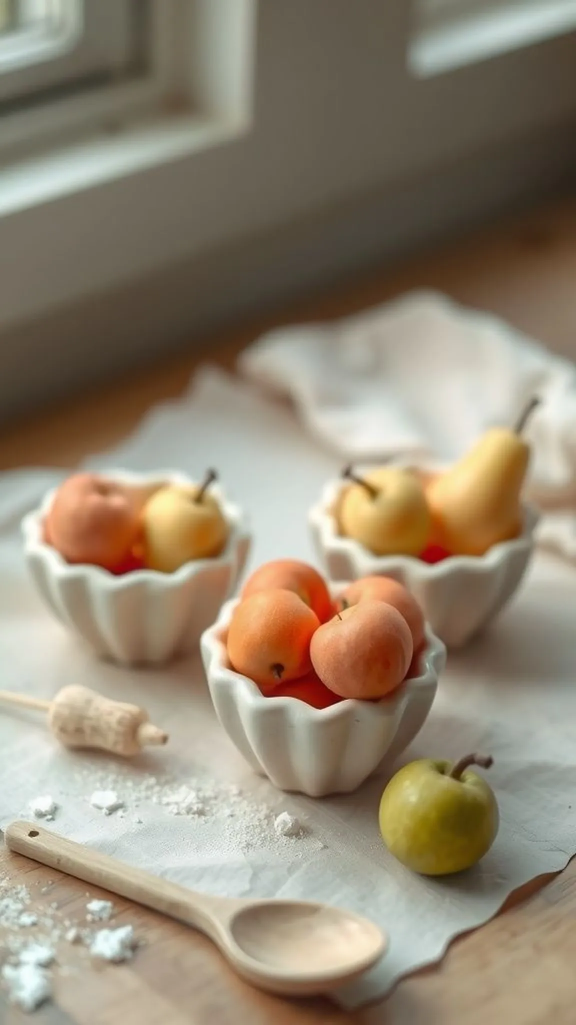 Tiny fruit bowl trio for shelf displays