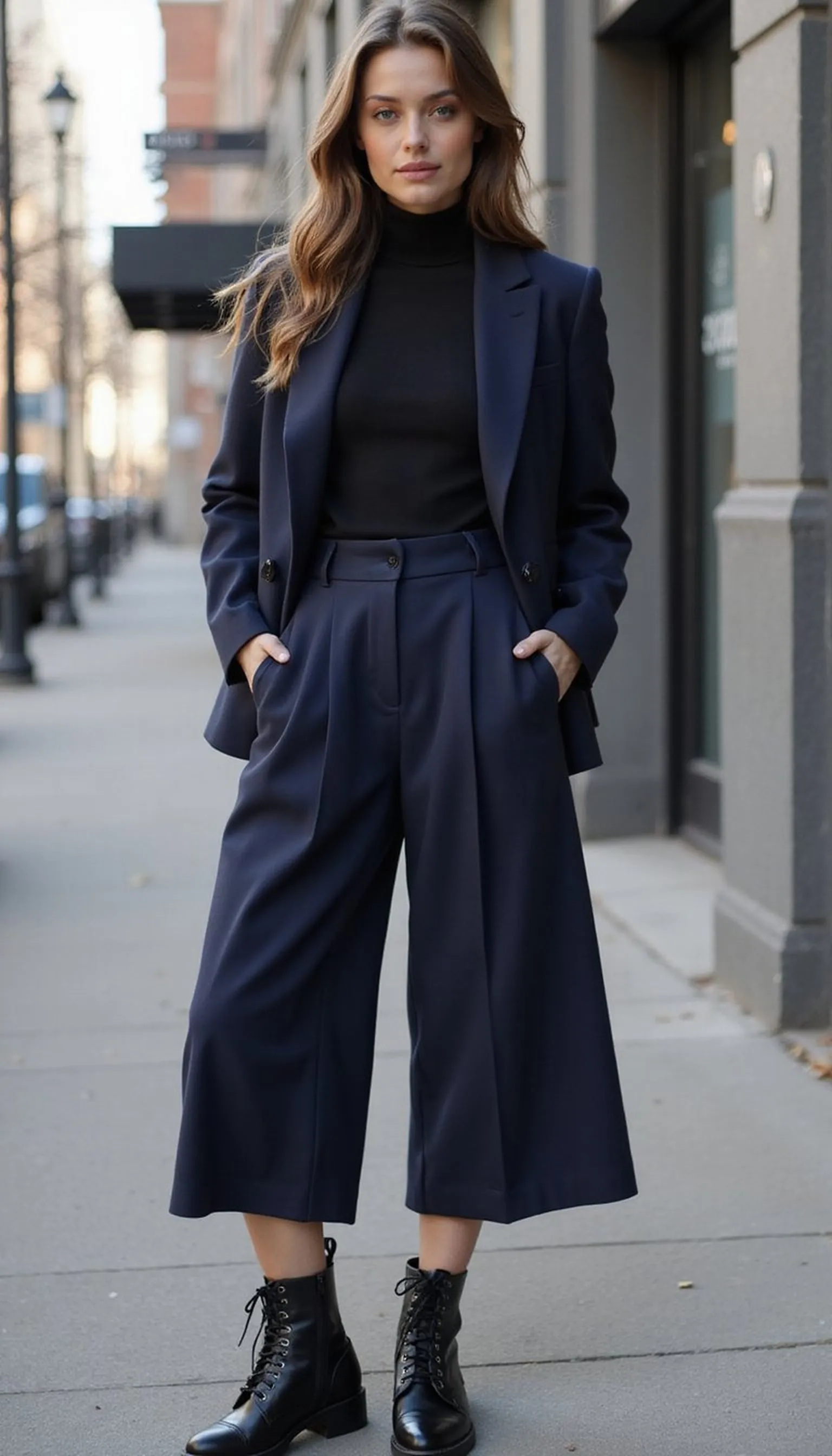 Culottes and combat boots: modern office pairing