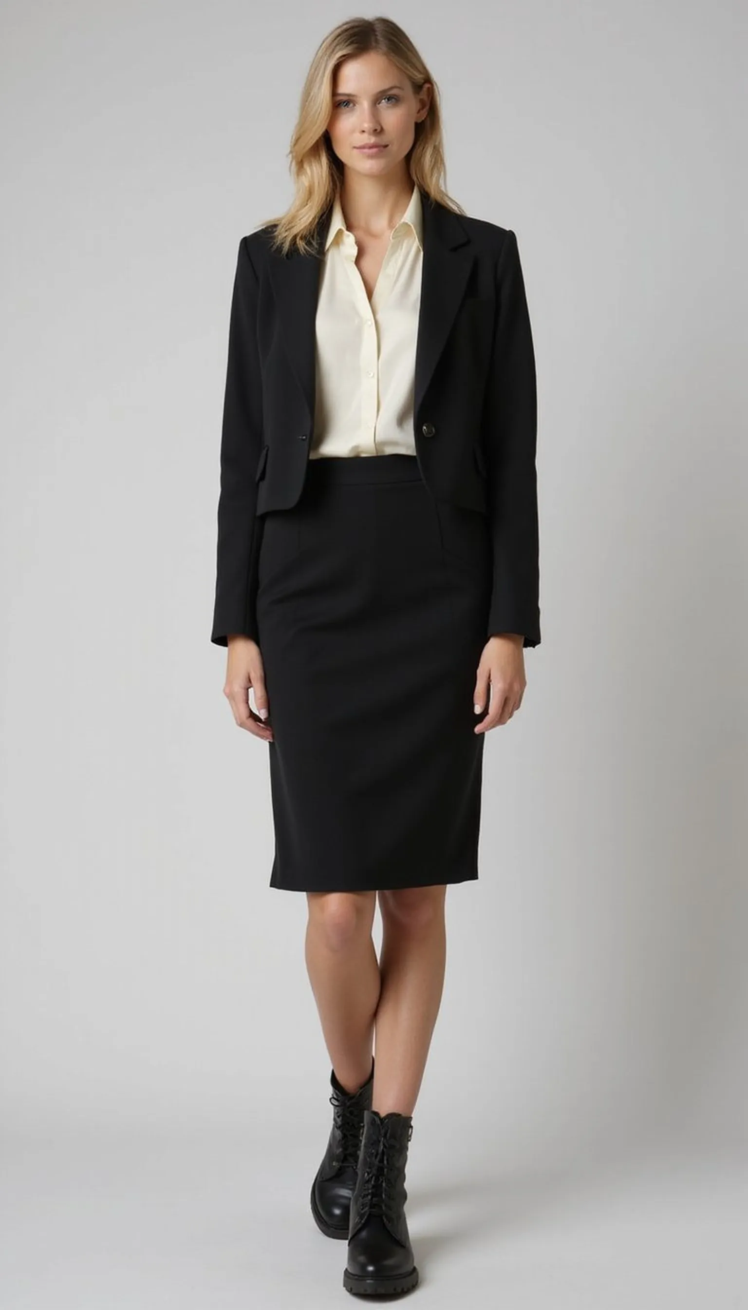 Pencil skirt and combat boots: sleek office edge