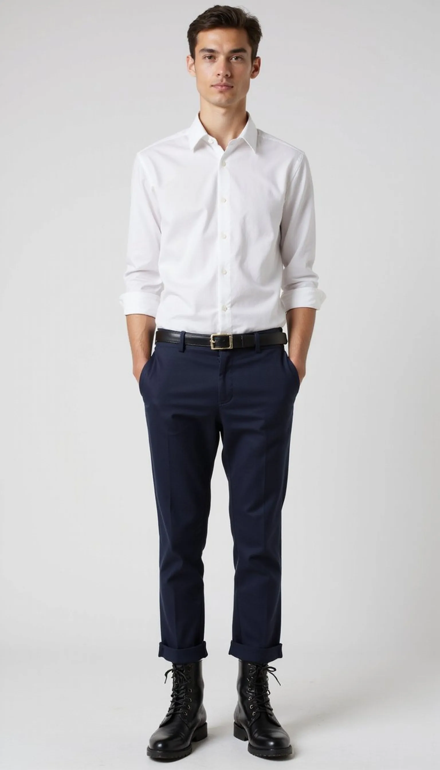 Sharp trousers + lace-up boots: tailored contrast