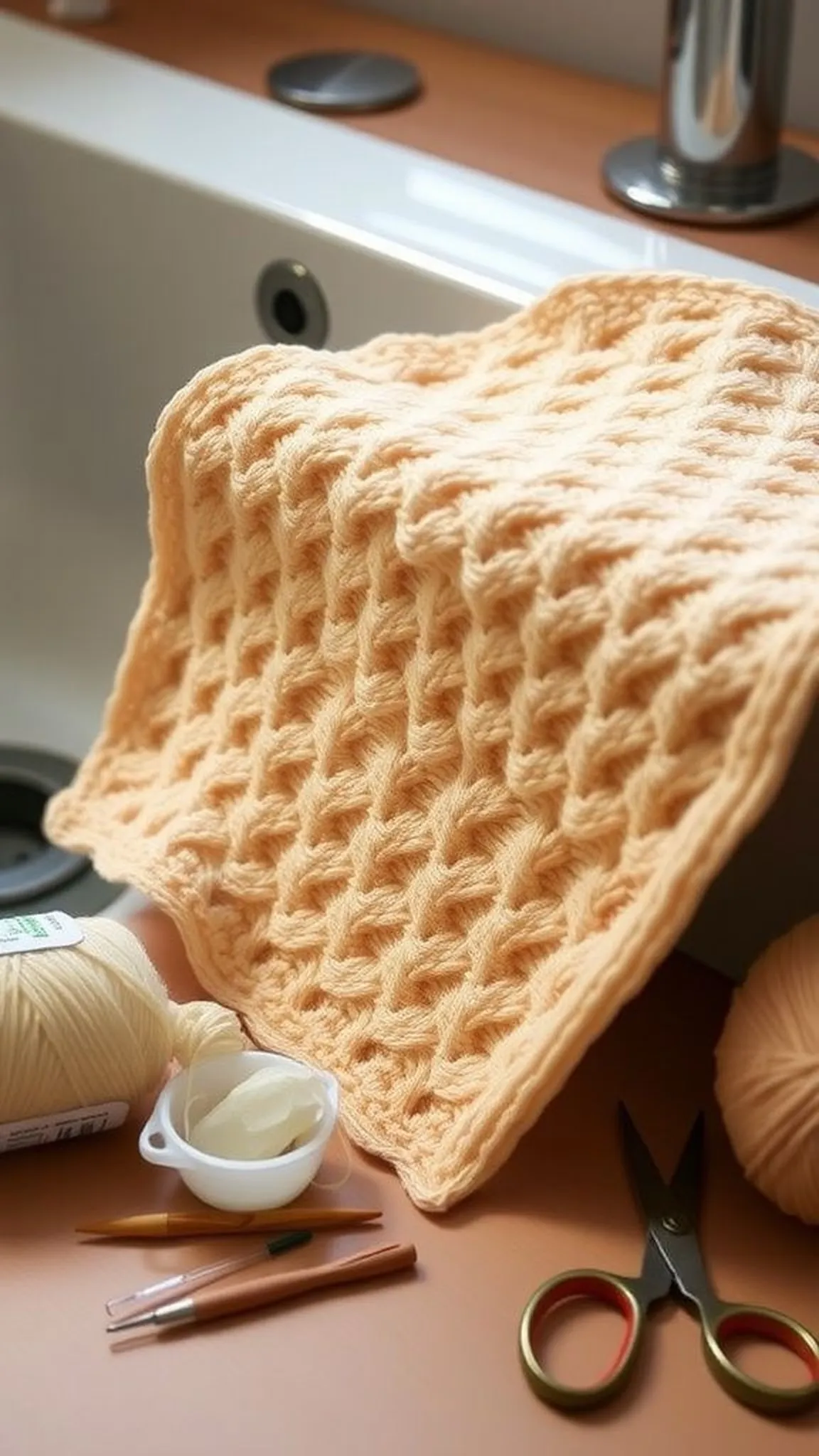 Waffle stitch dishcloth with deep, squishy ridges