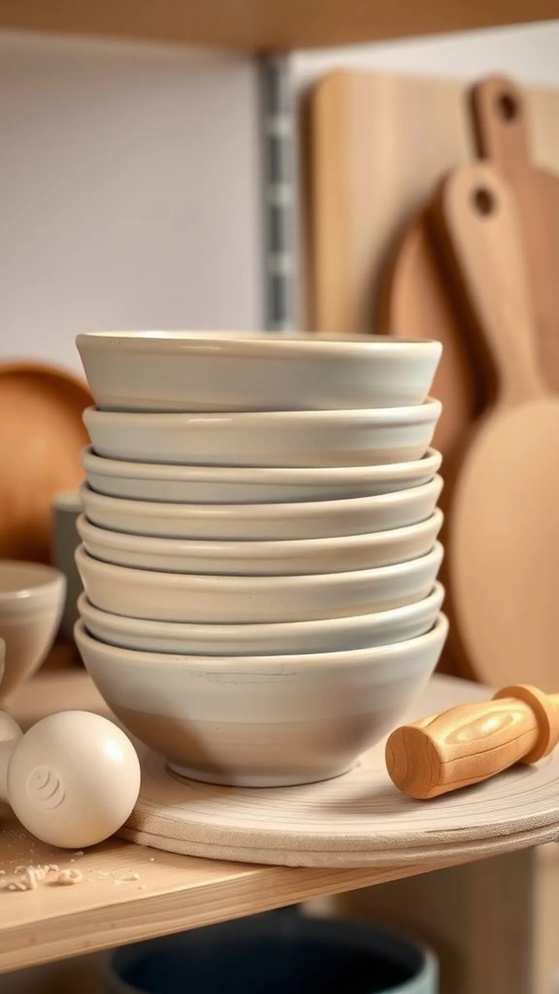 Wide-rim stacking bowls with soft rims