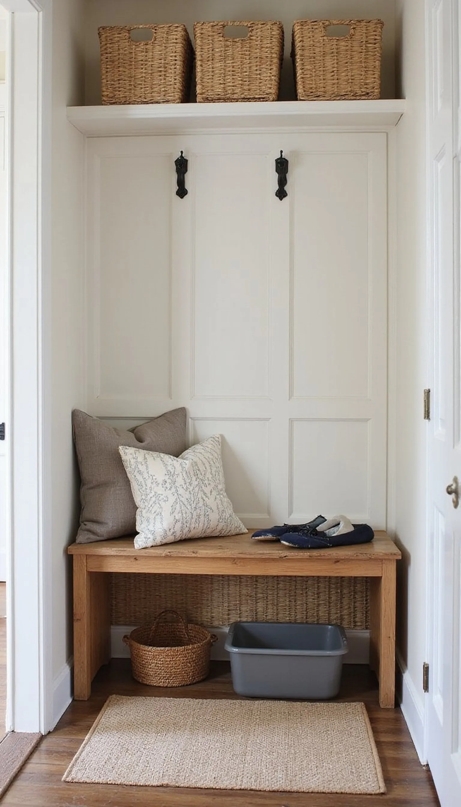 Bench with woven curtain to mask box