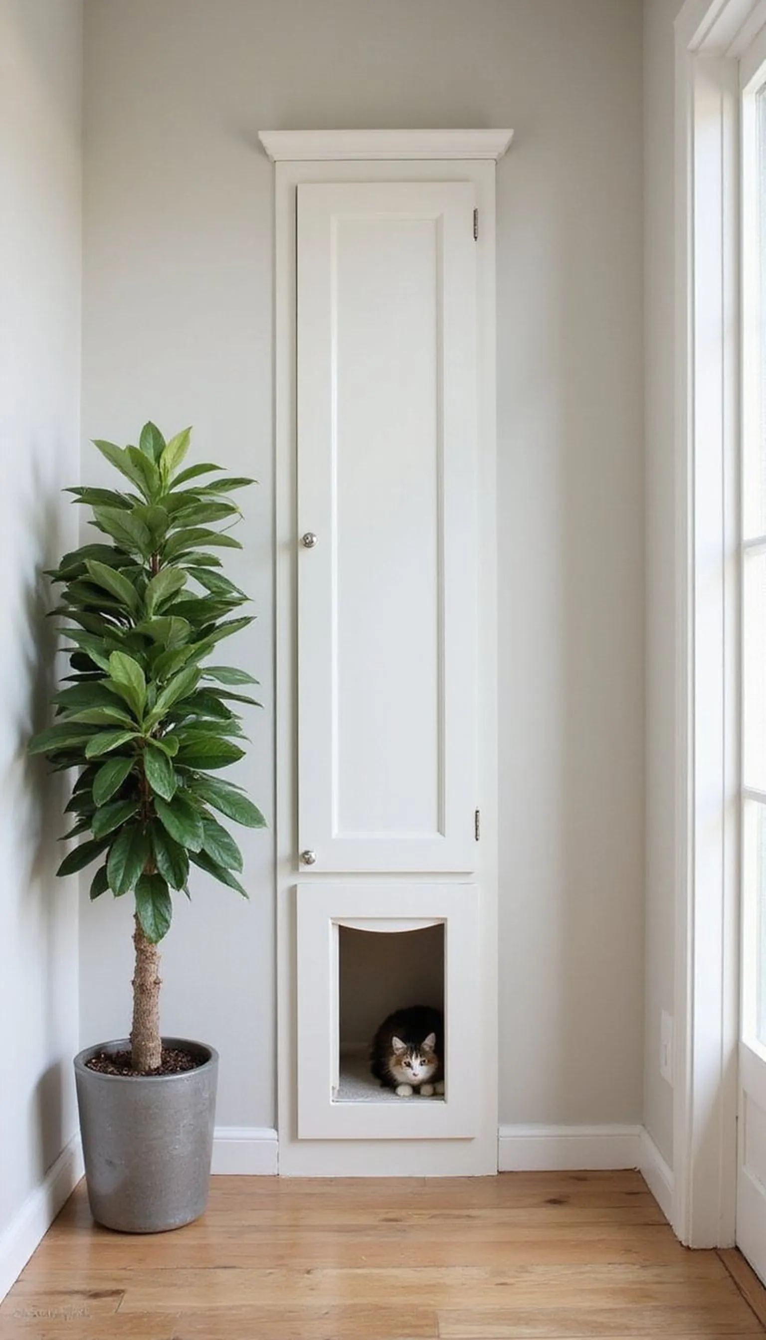 Built-in cabinet with cat door entry