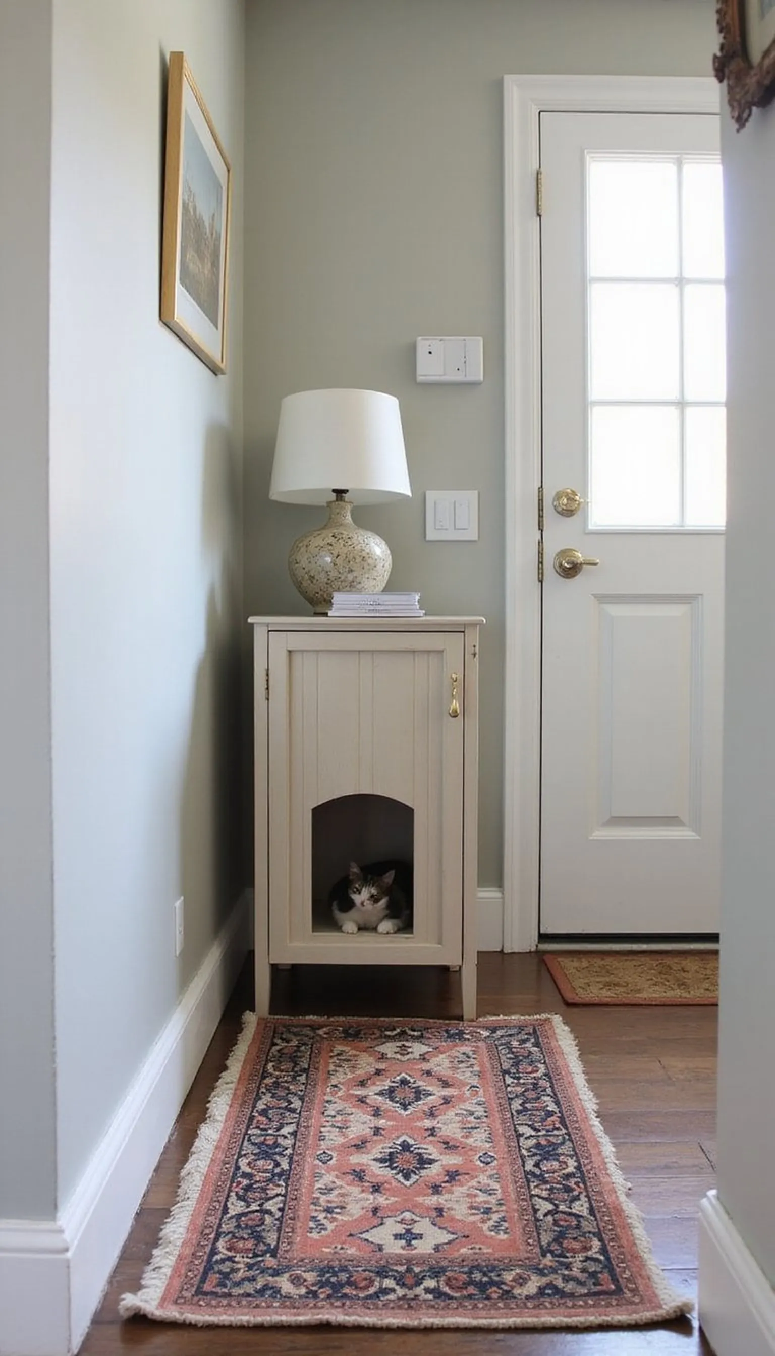 Console table turned discreet cat station