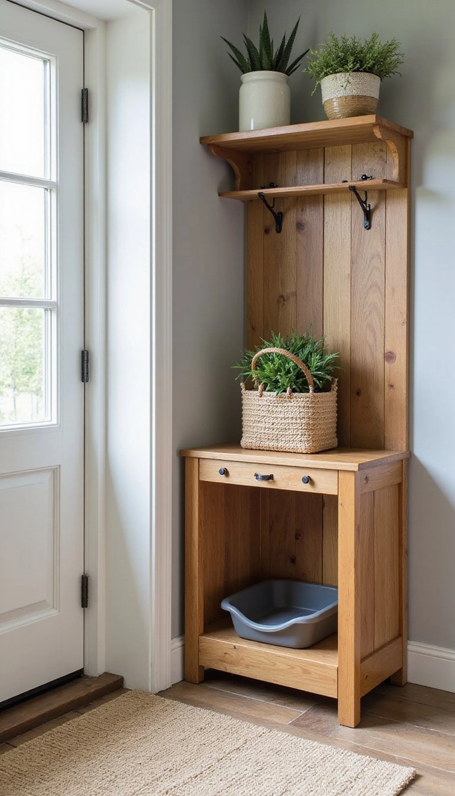 Shoe cubby with one cubby repurposed
