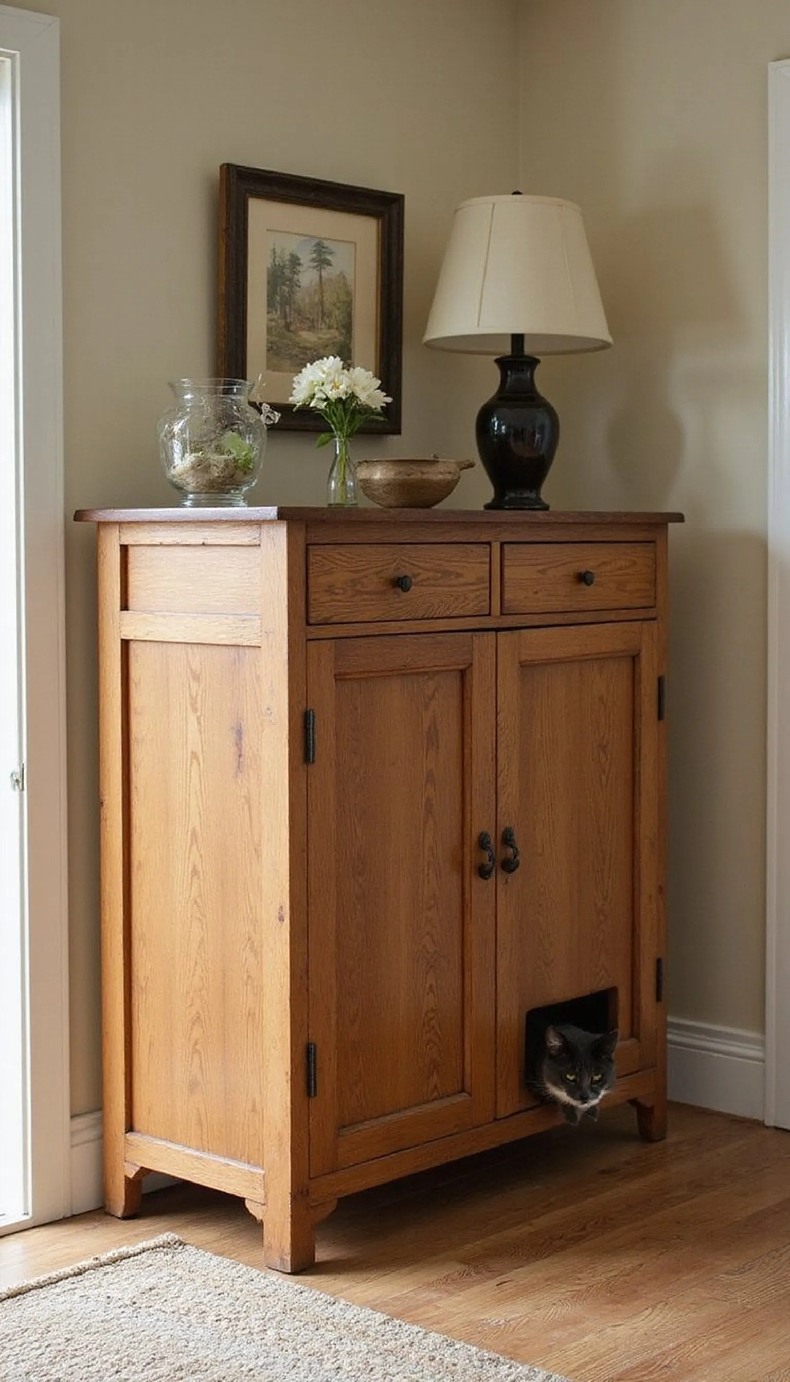 Vintage armoire converted into cat loo