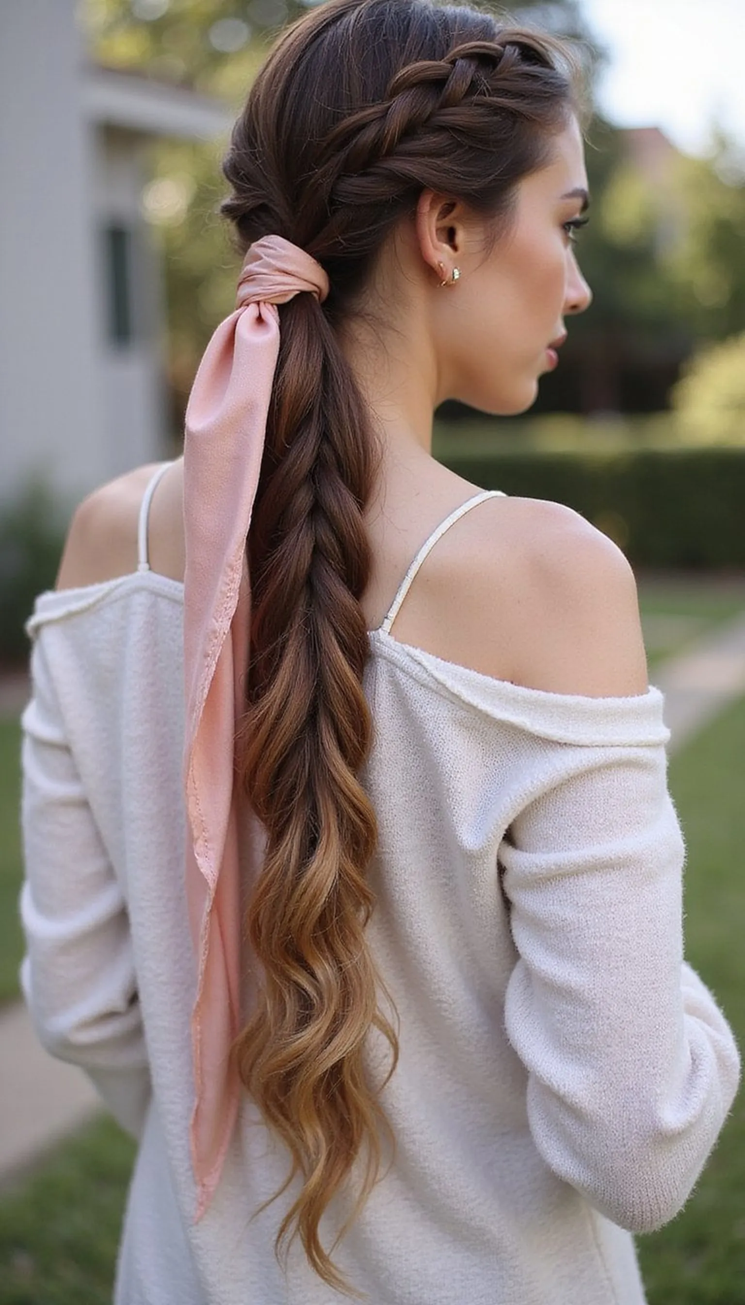 Braided Ponytail With Scarf Threaded Through