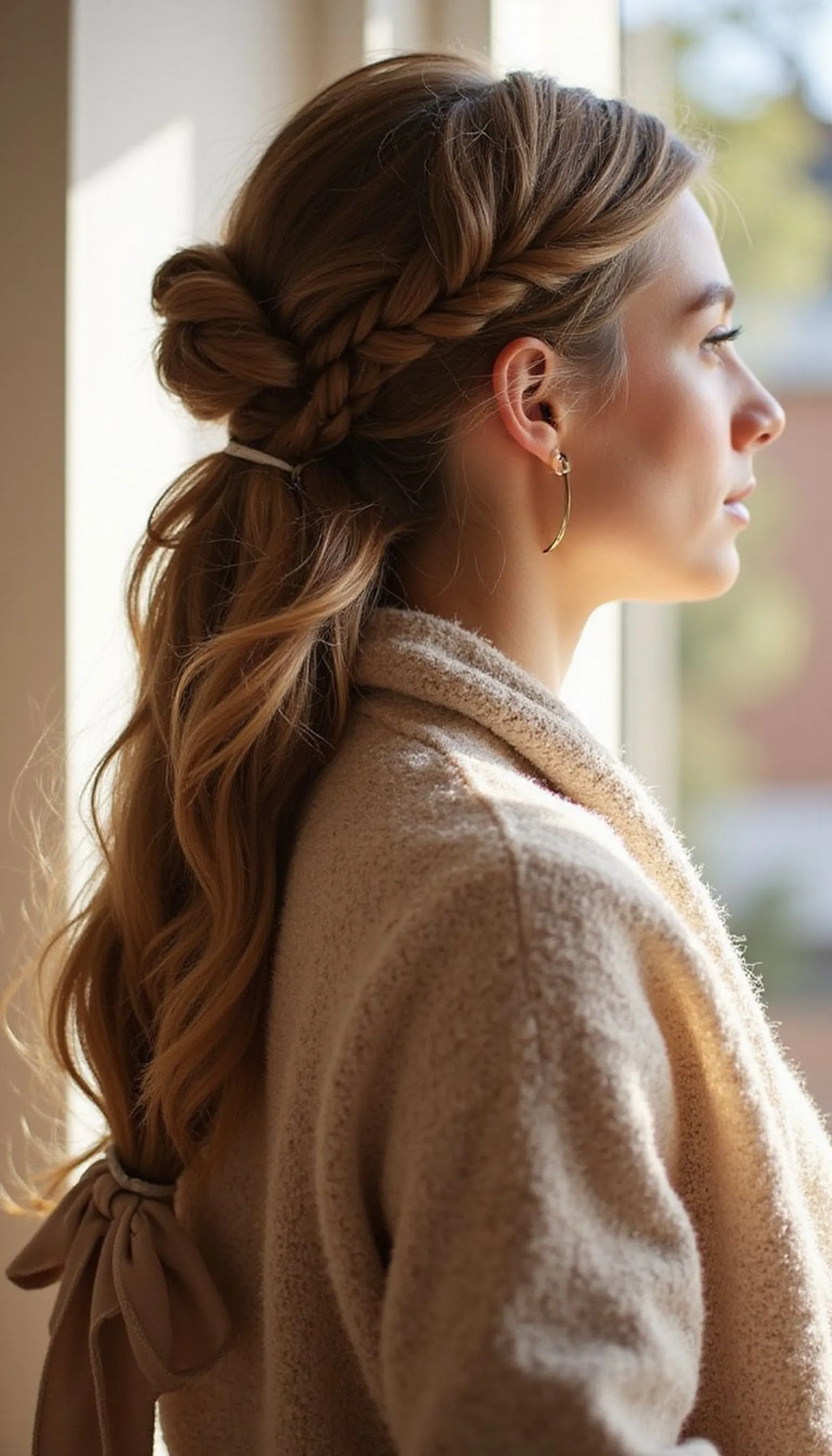 Fishtail Braid Secured With Scarf Bow