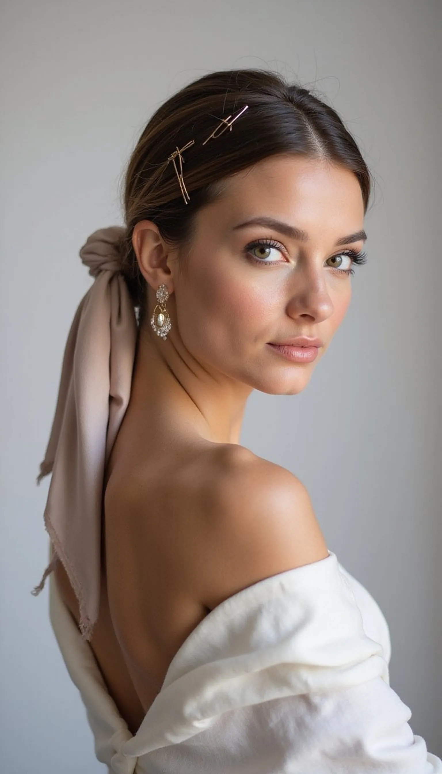 Low Chignon With Scarf Knot Accent