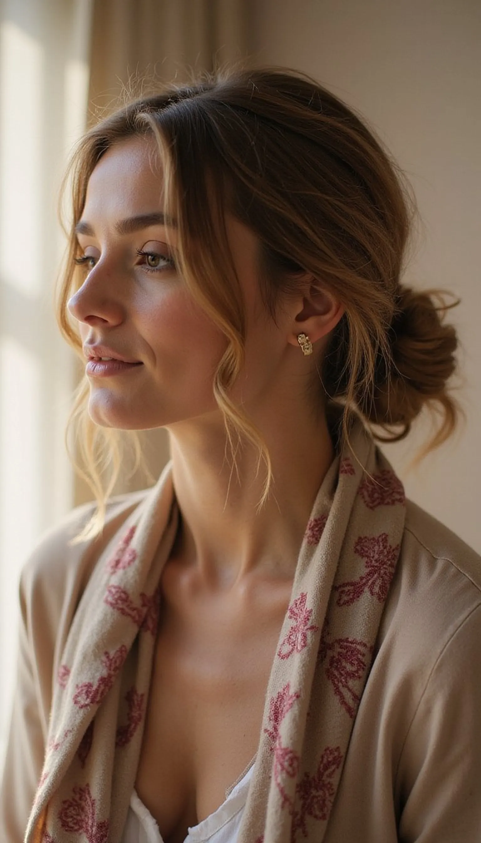 Low Side Bun With Scarf Accent Twist