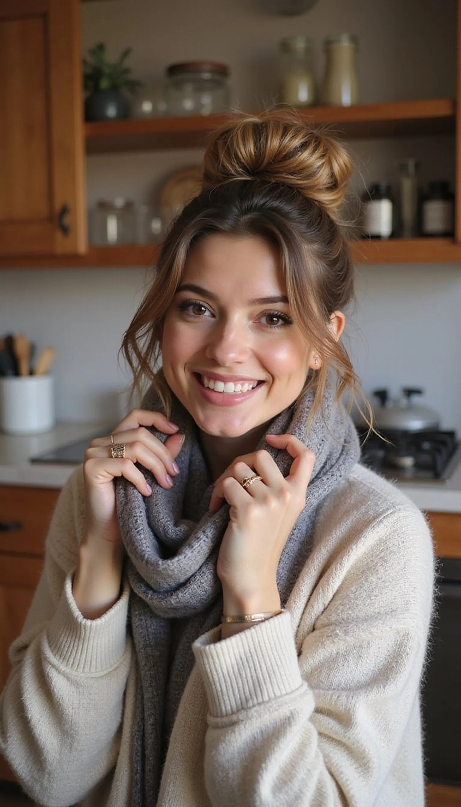 Scarf-Wrapped Messy Bun With Claw Clip