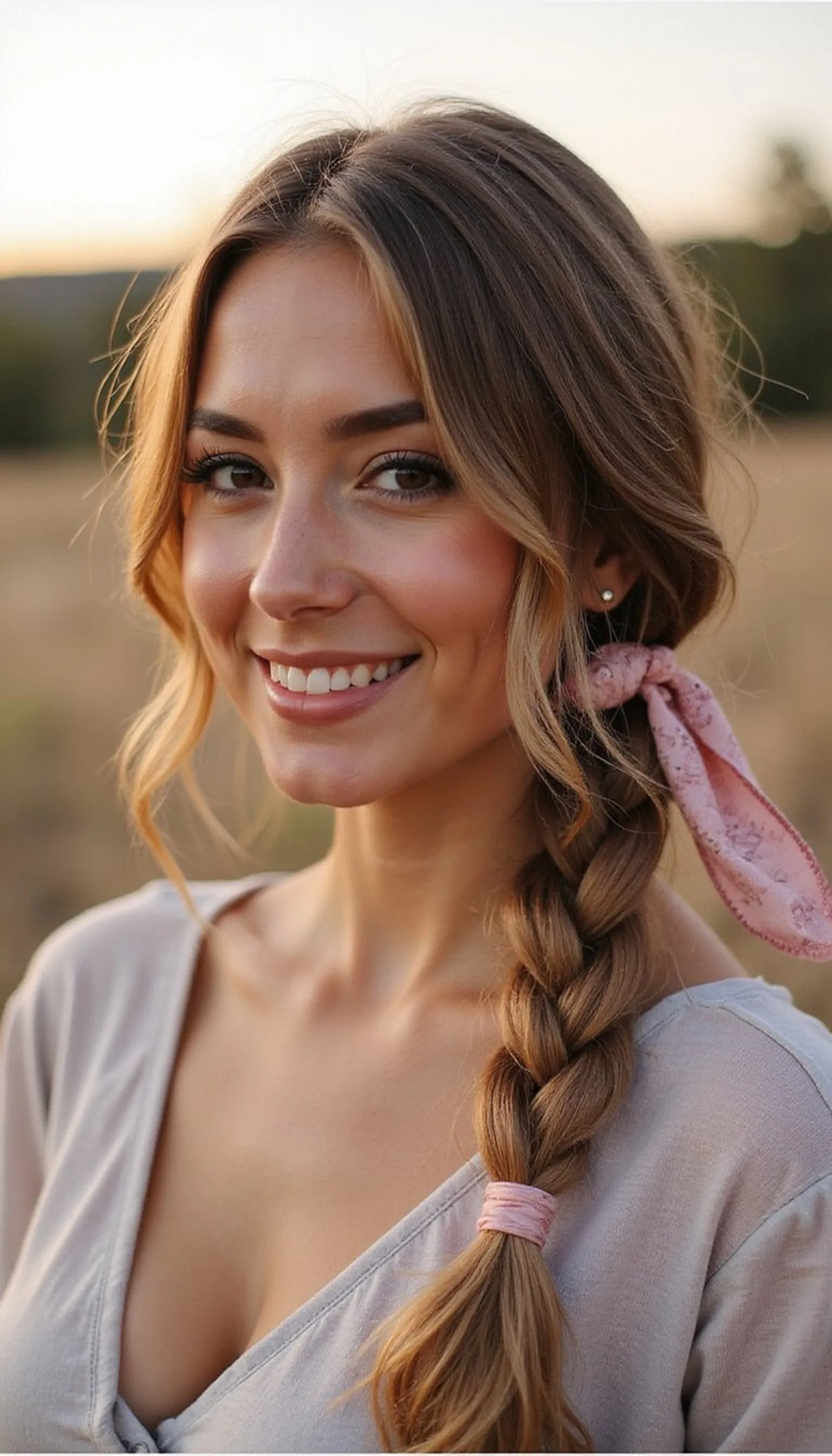 Side Braid Threaded With Scarf Ribbon