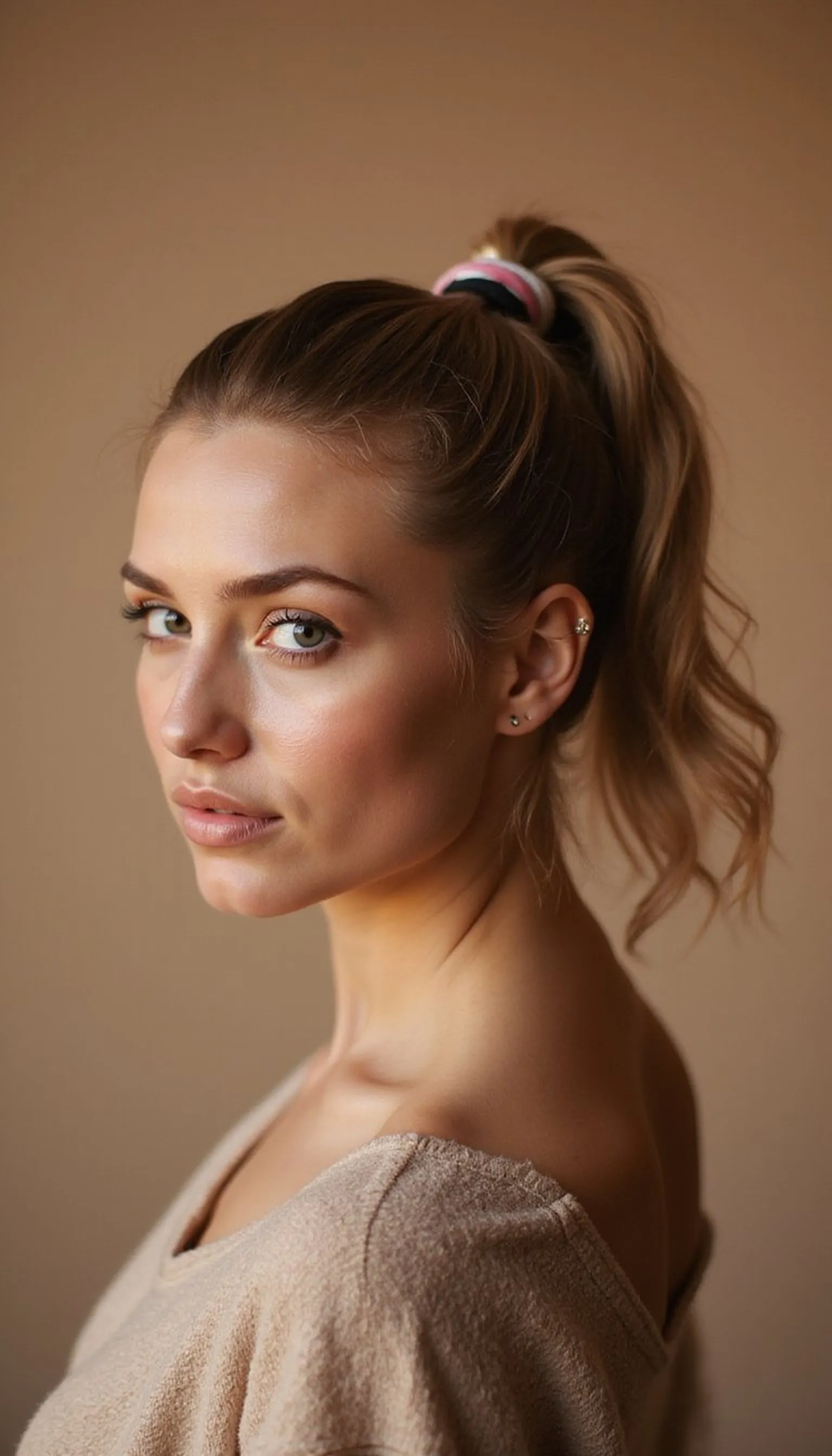 Sleek High Pony With Scarf Wrapped Handle