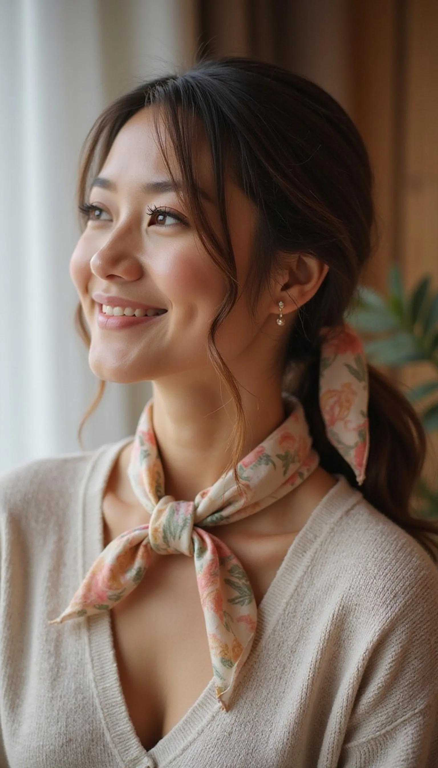Sleek Low Pony With Scarf Wrap