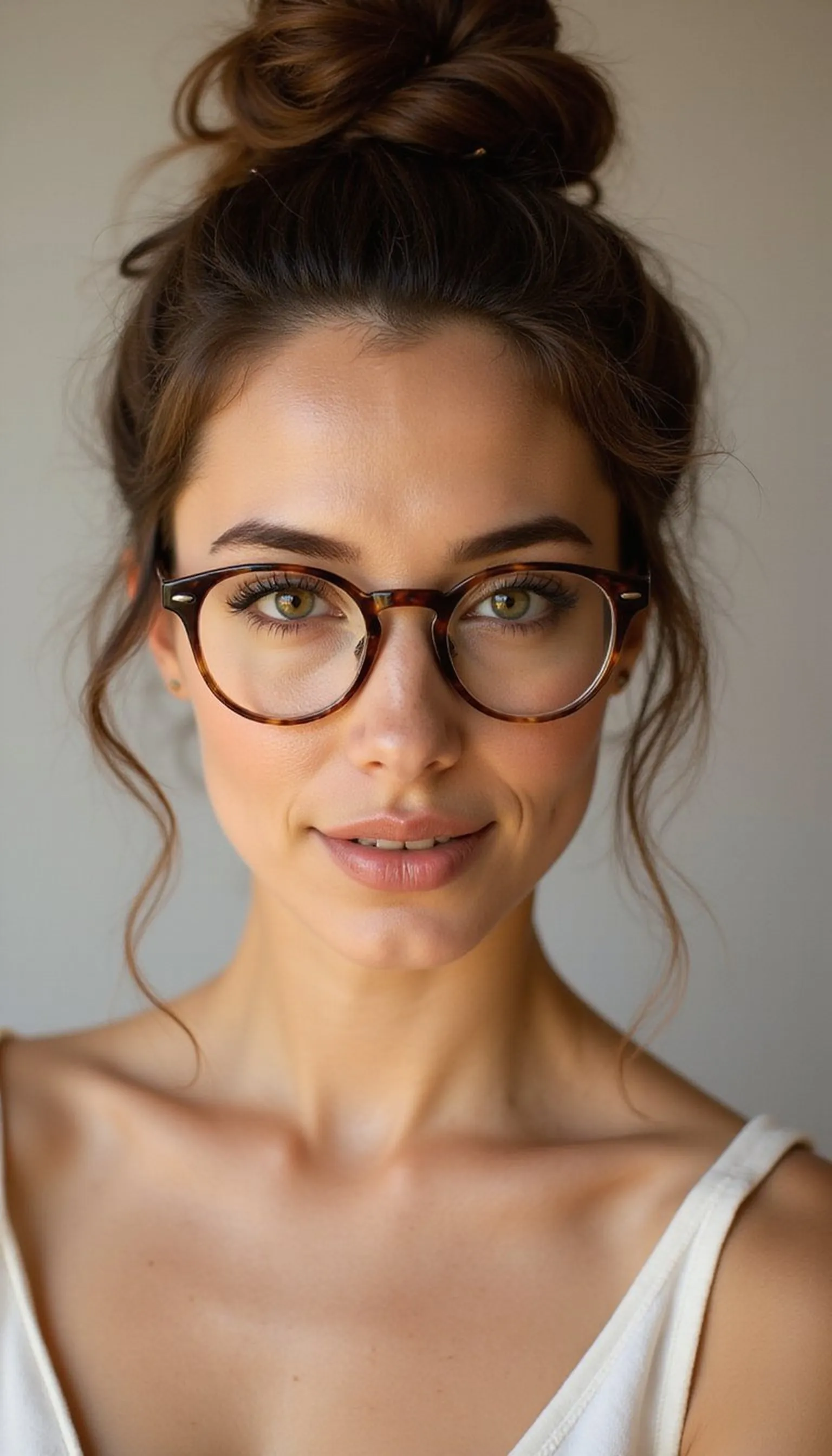 Messy Top Knot That Keeps Glasses Clear