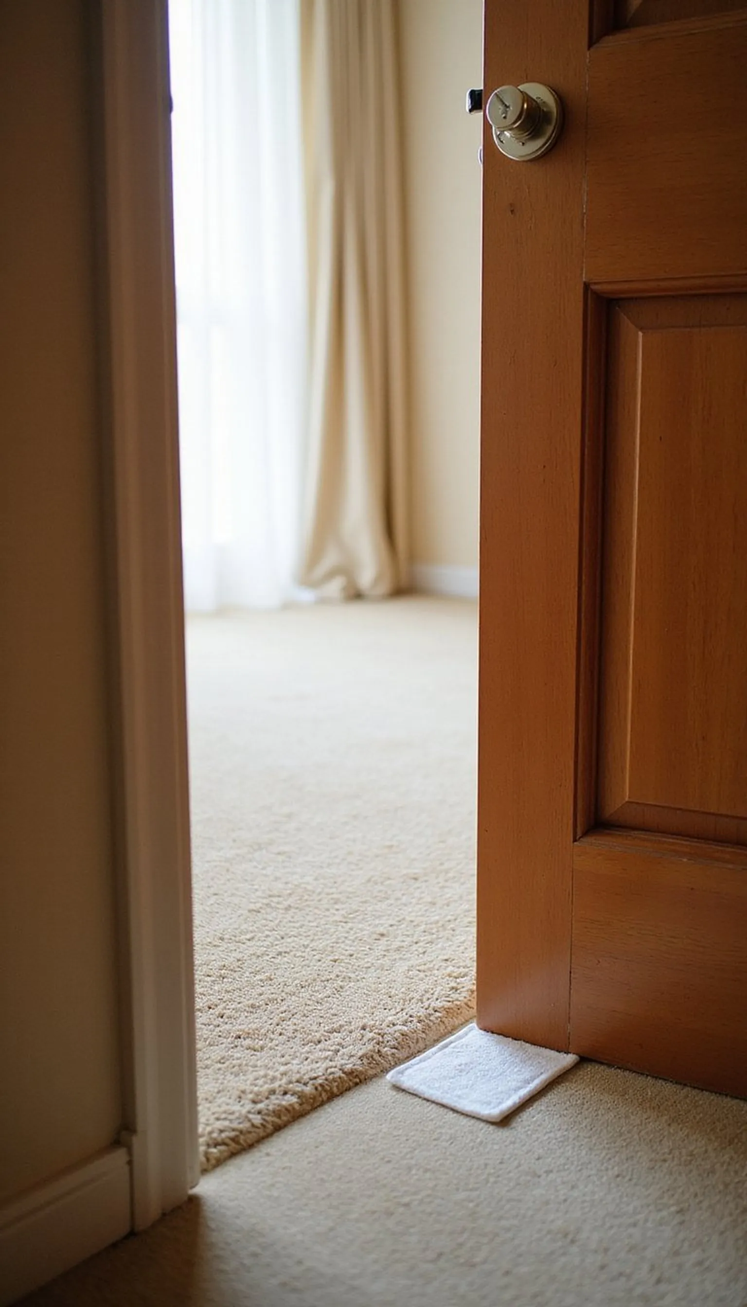 Door draft stopper for hallway light and noise
