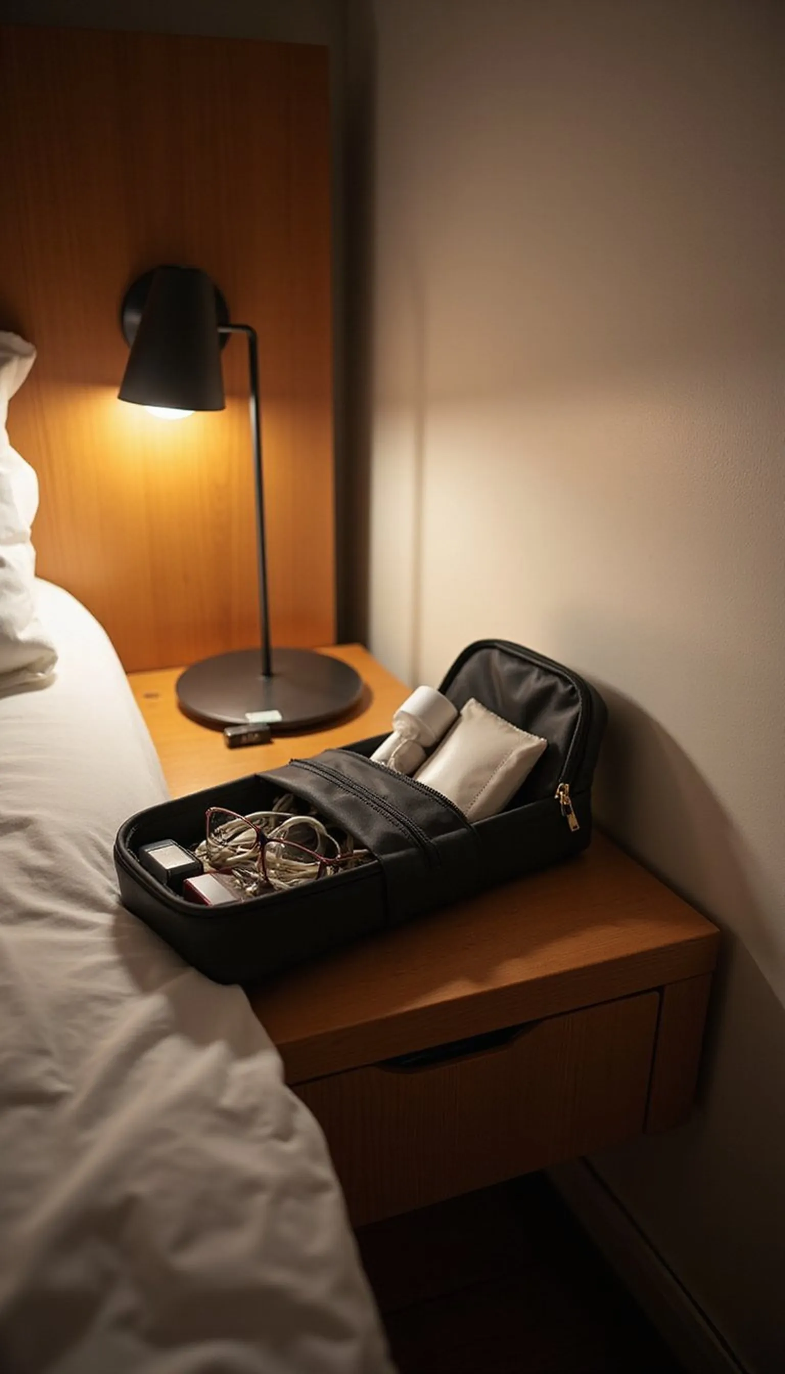 Bedside organizer pouch keeps gadgets tidy