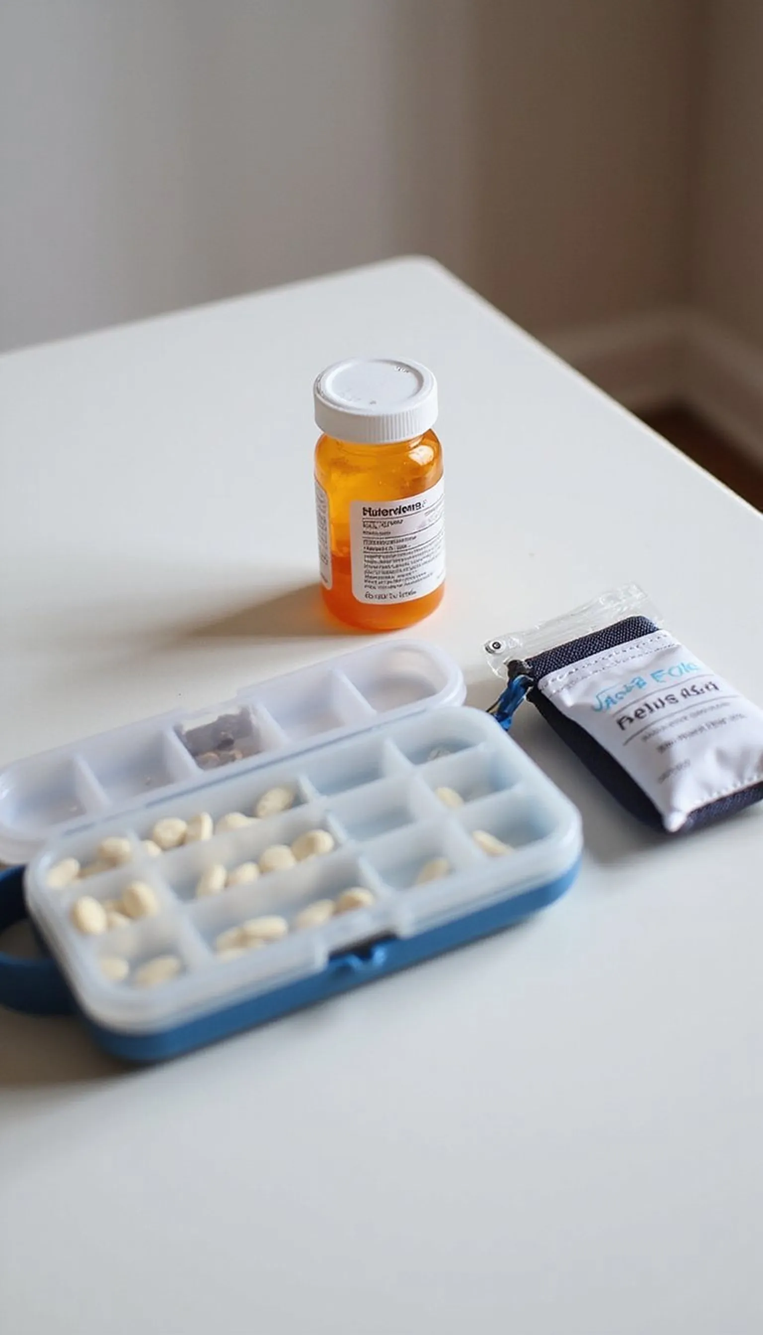 Compact weekly pill organizer and zip pouch