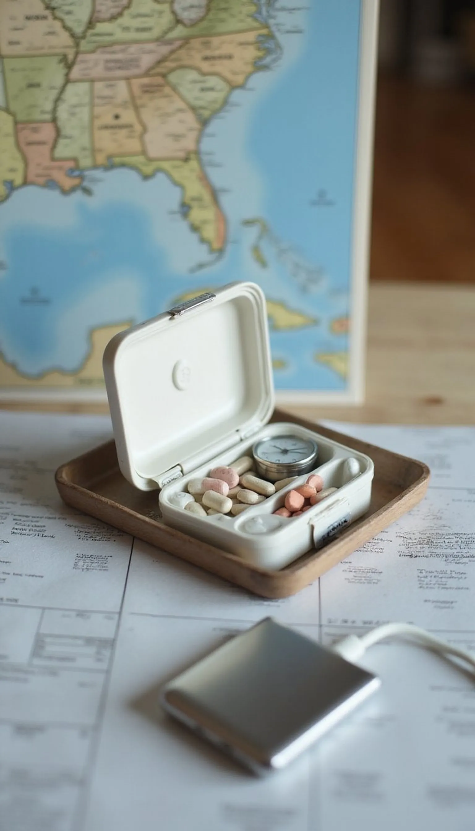 Pill organizer with integrated alarm for time zones