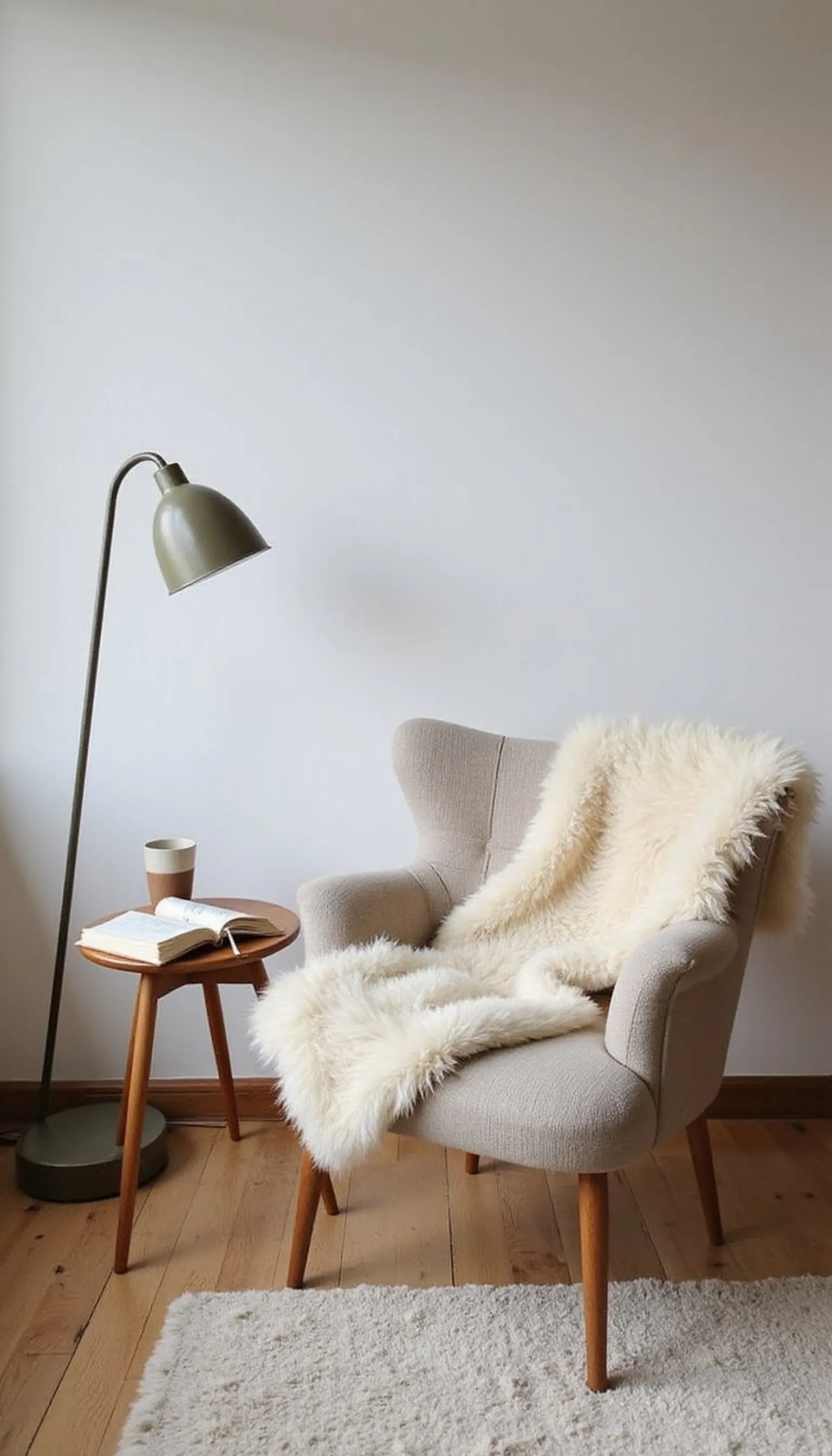 Minimal Neutral Nook with a Sheepskin Throw