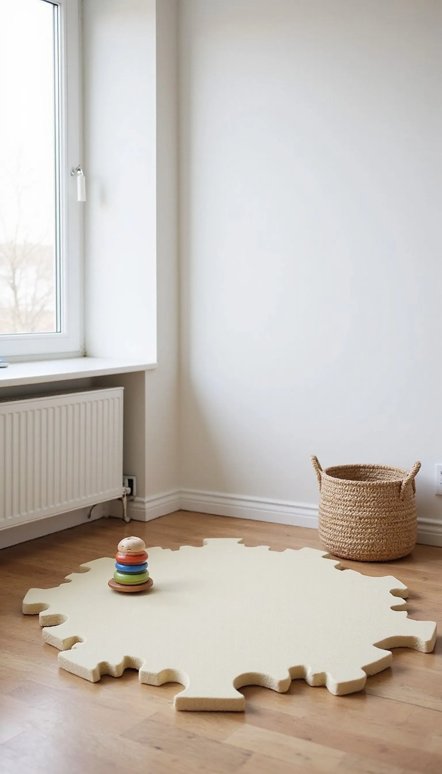 Cushioned play mat and tidy toy basket setup