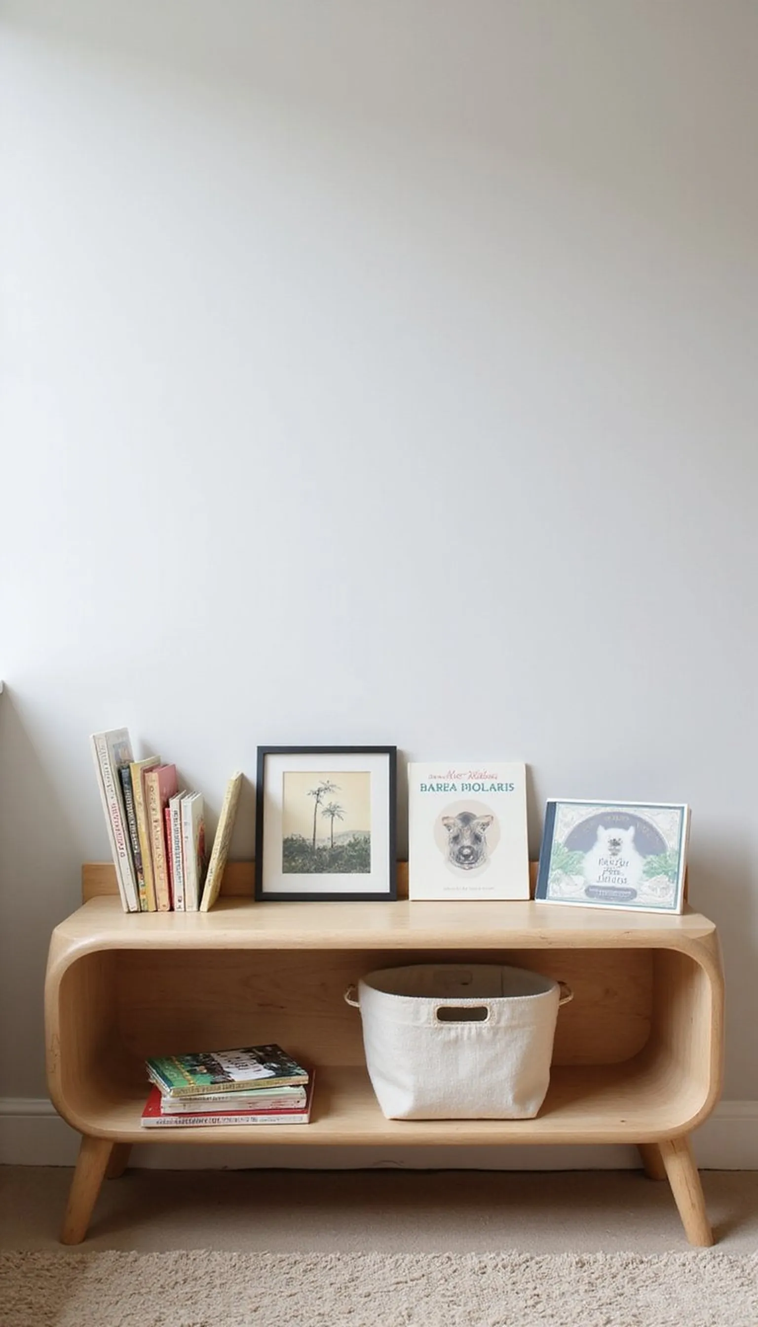 Rounded bookshelf for board books and calm display