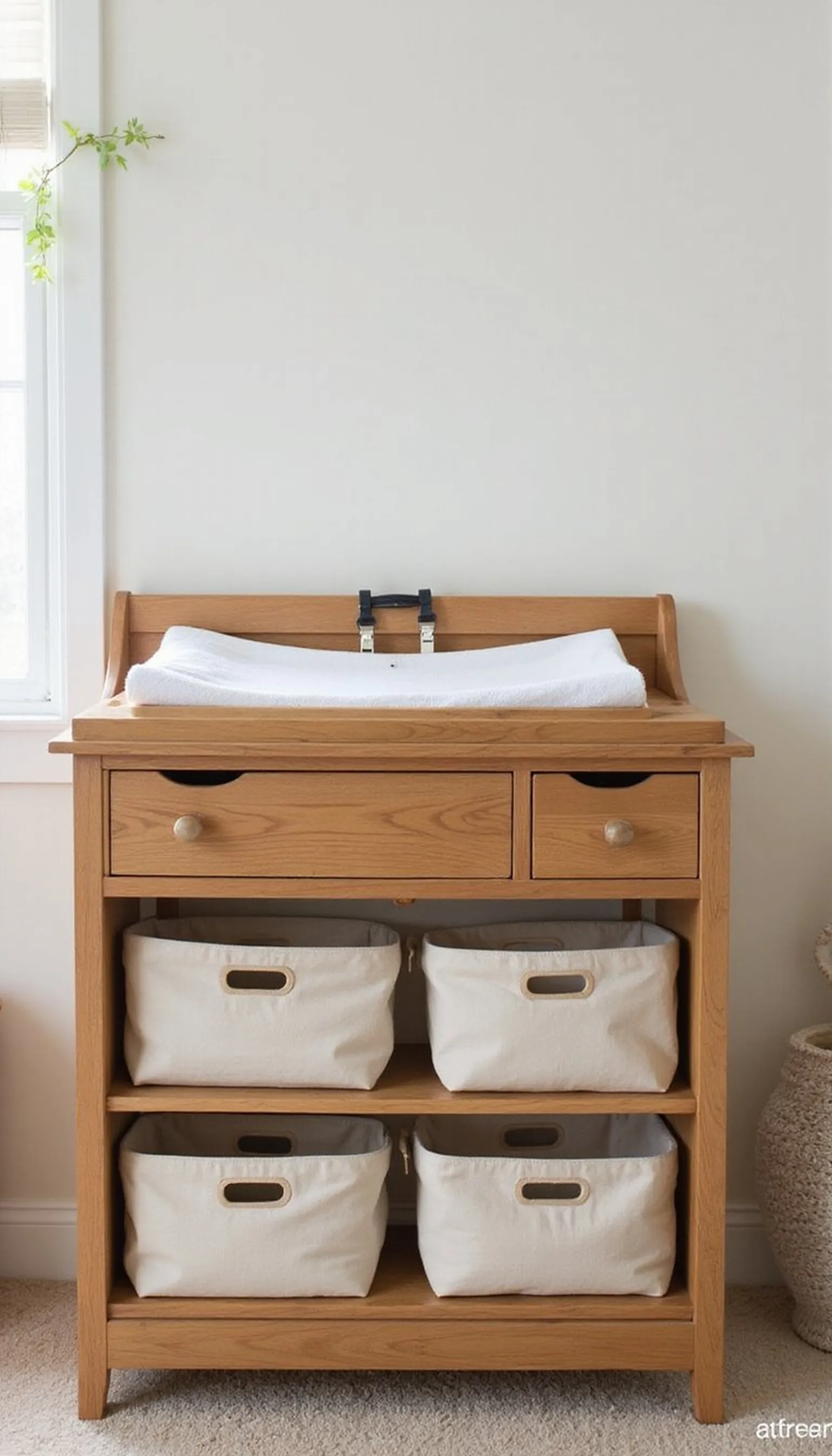 Wooden changing station with tidy drawers