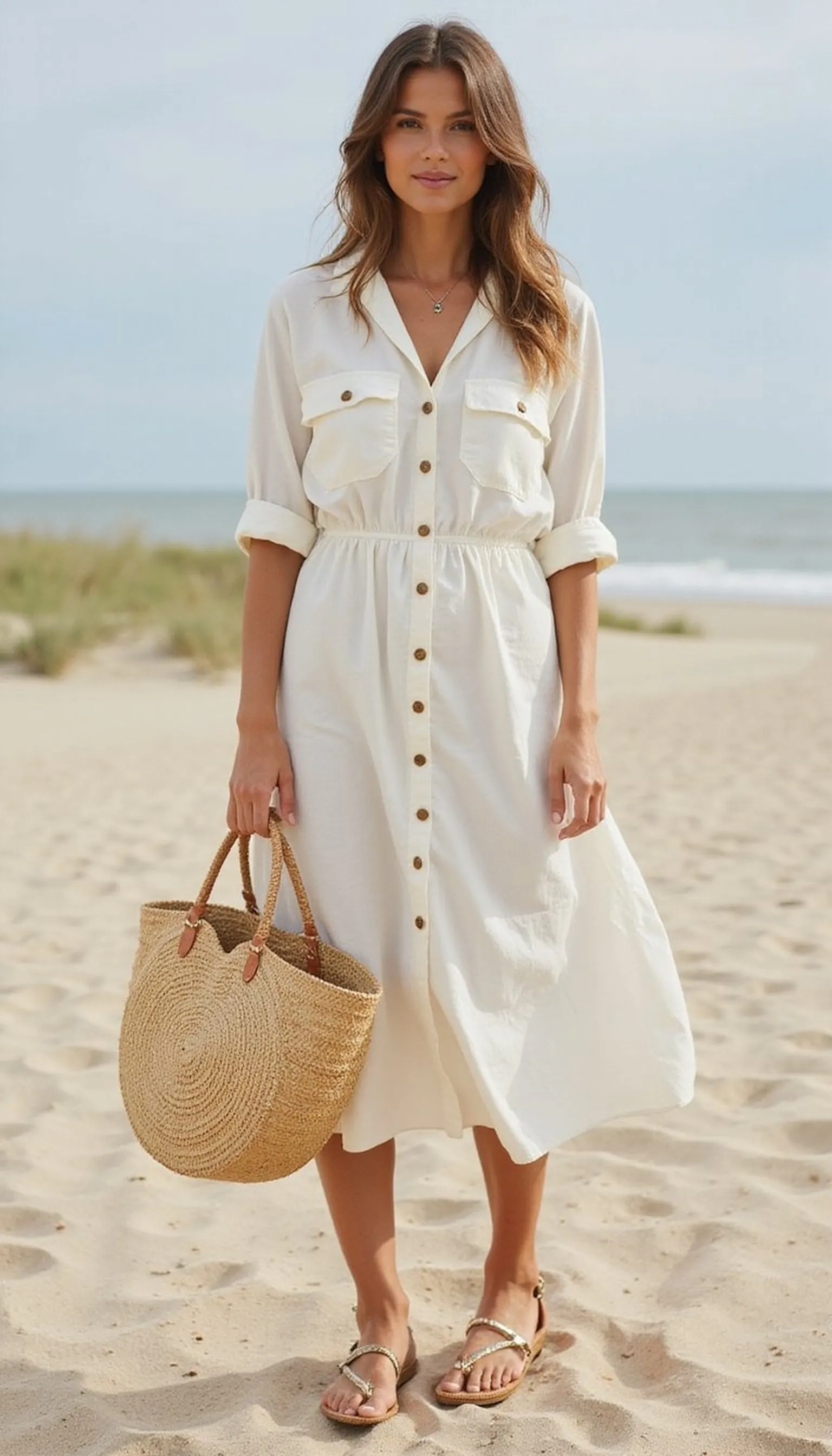 Button-front midi shirt dress as an easy cover-up