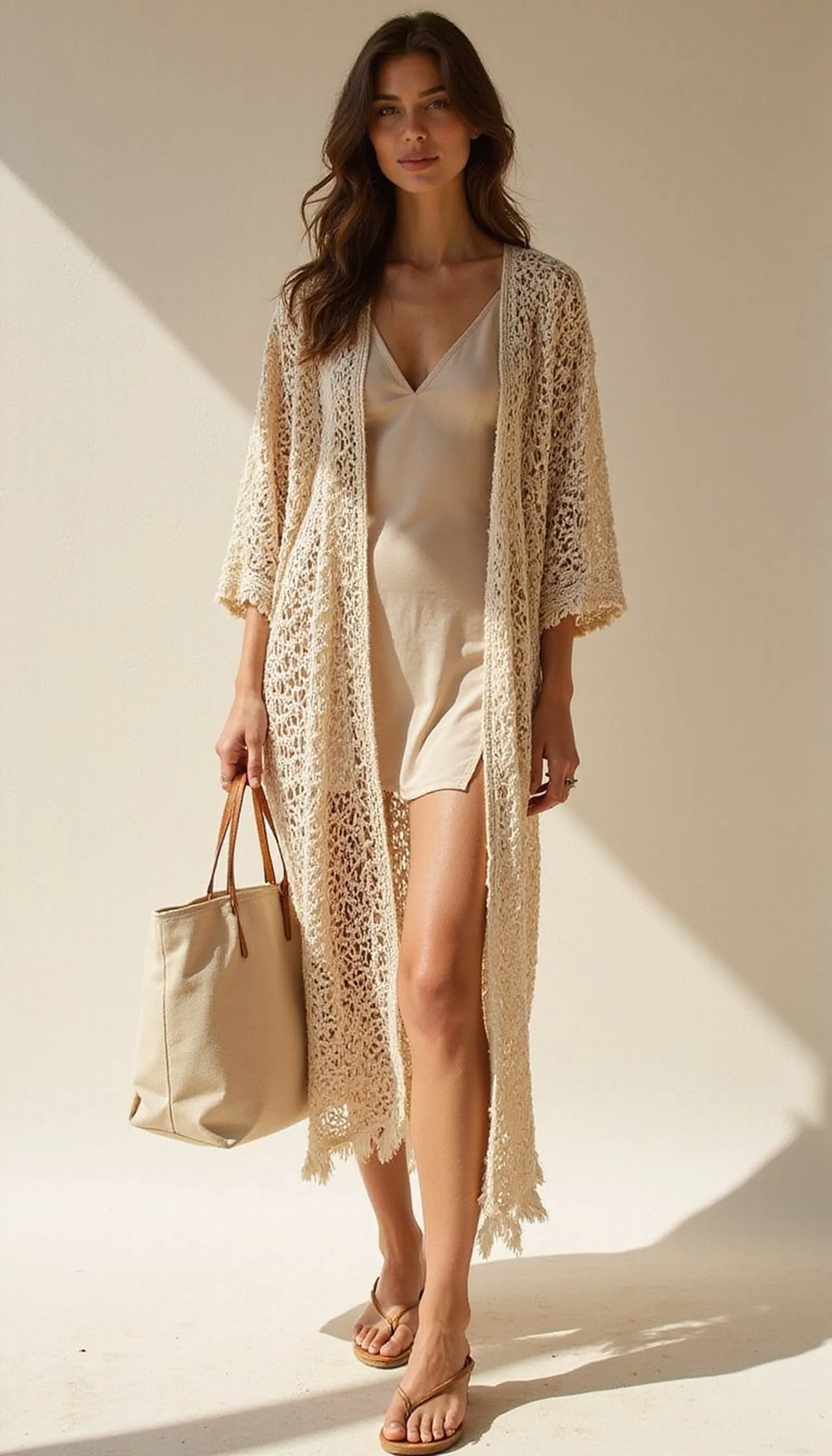 Long crochet cover-up dress for textured coverage